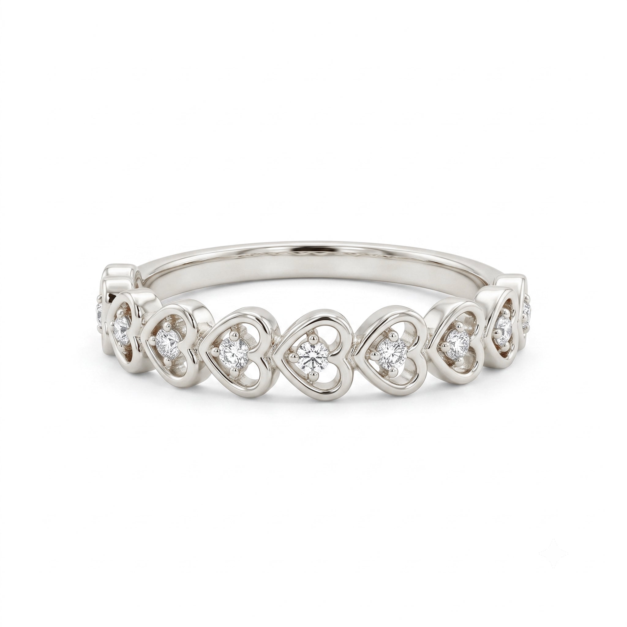 14K Gold CZ Heart Band
