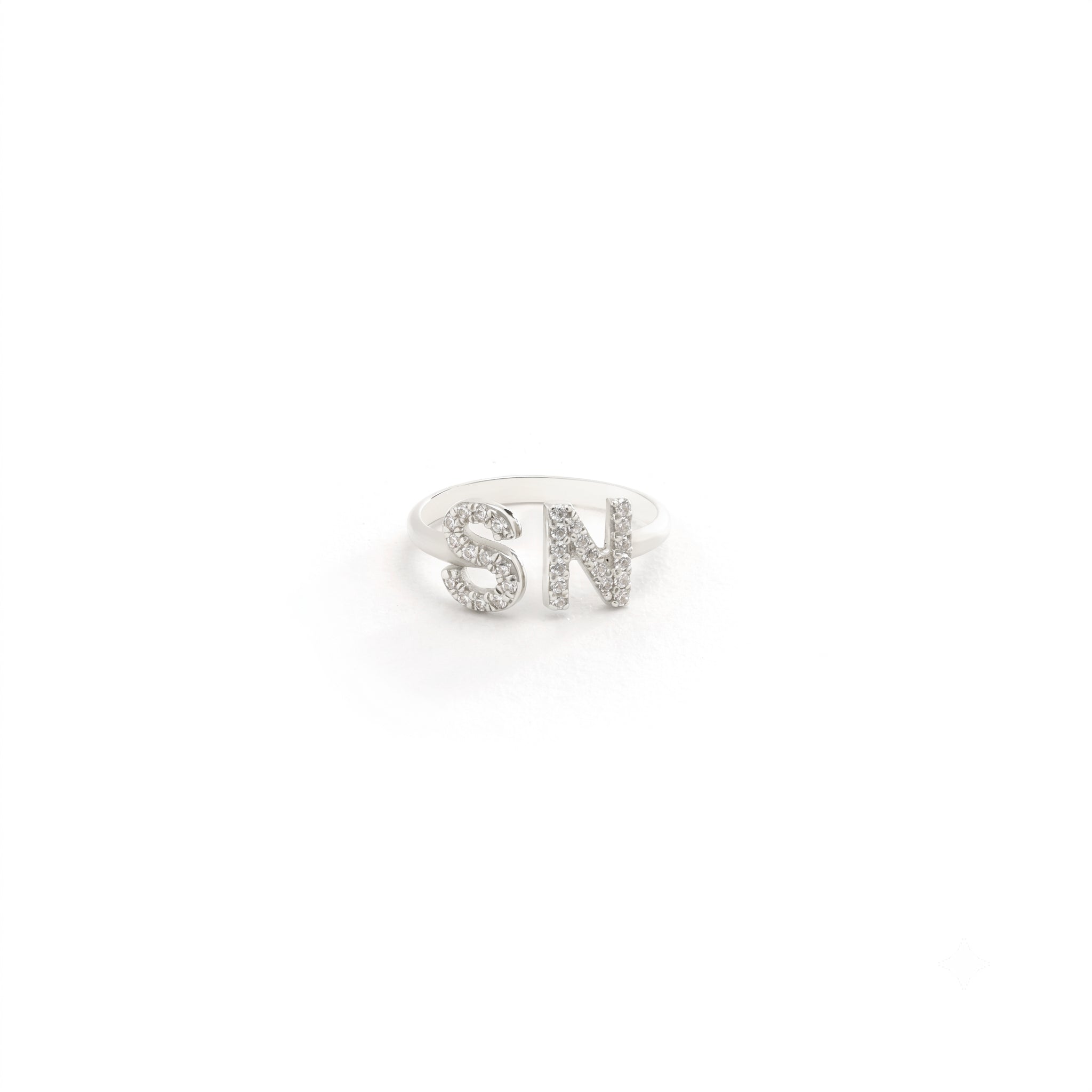 14K Two Initial Letter Ring with Diamonds or Cubic Zirconia