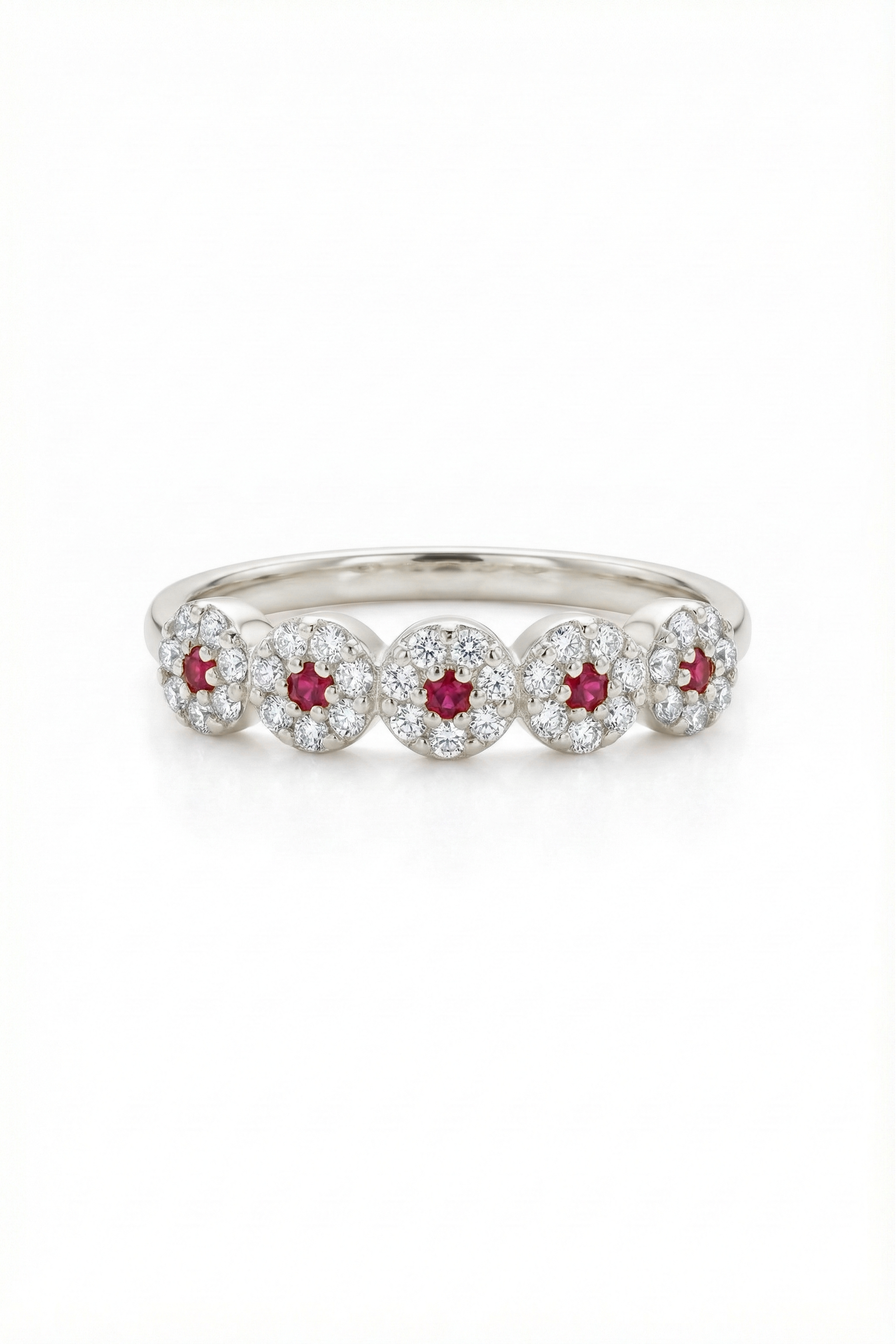 14k Gold Pink Sapphire and Diamond Cluster Band