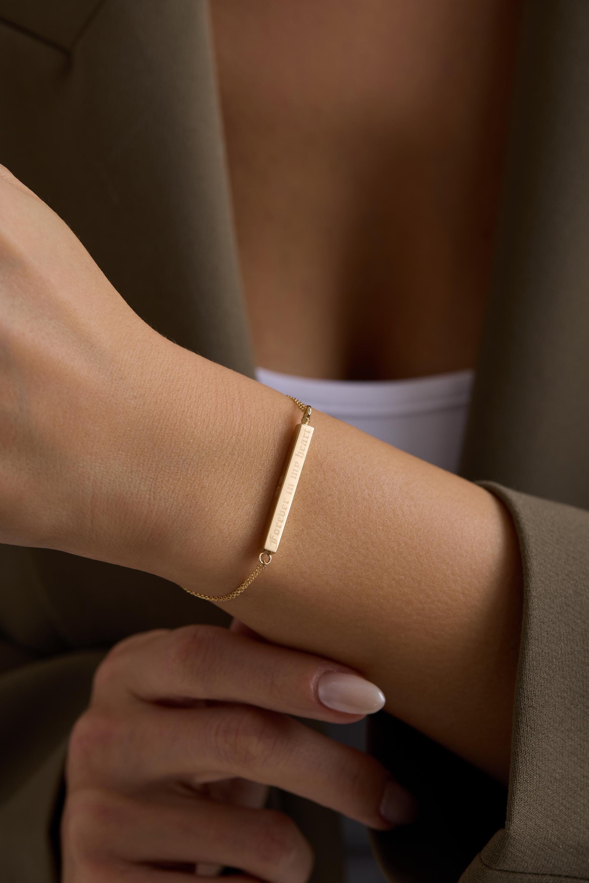 14K Real Gold 3D Urn Bar Bracelet