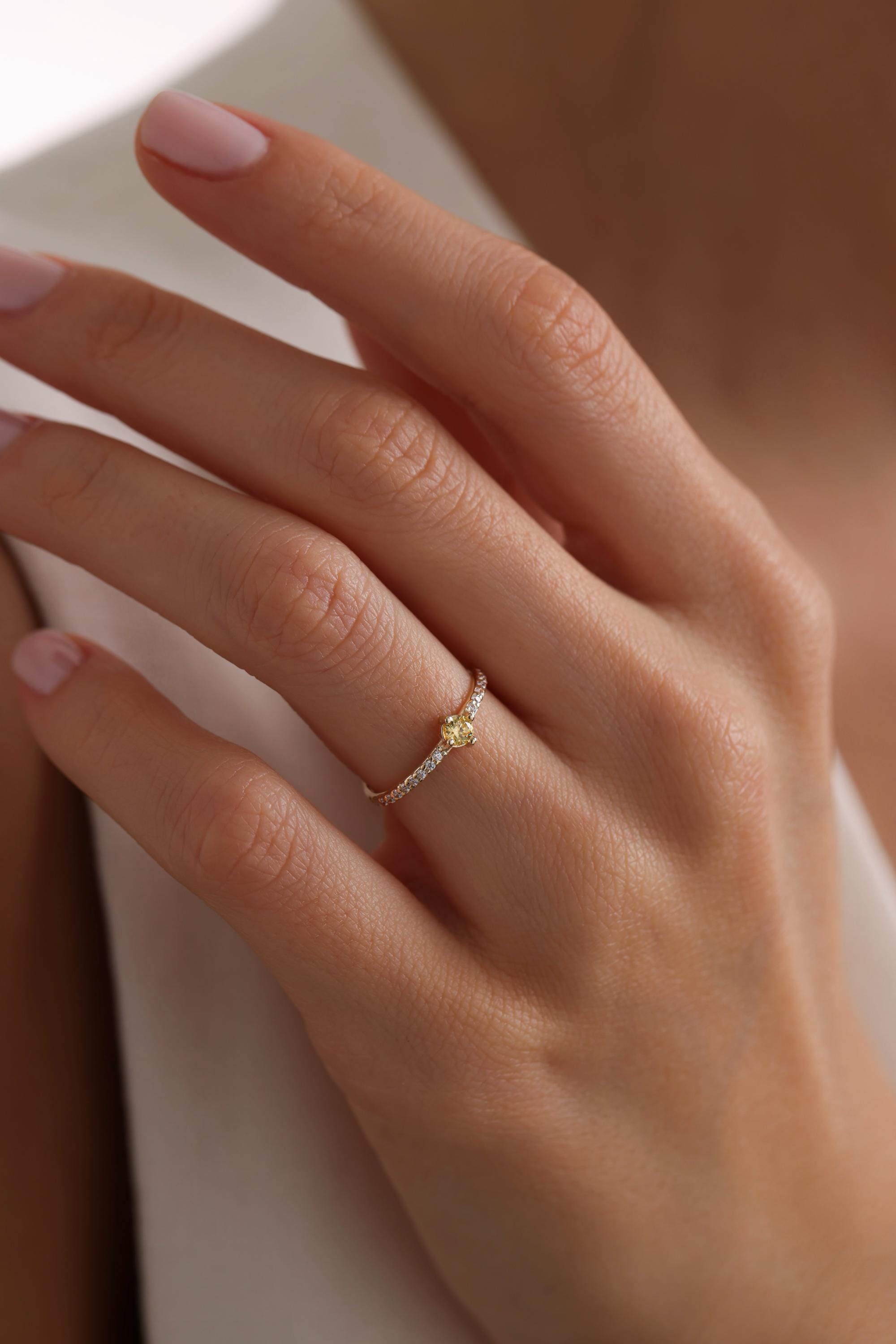 14k Solid Gold Half Eternity Citrine Ring