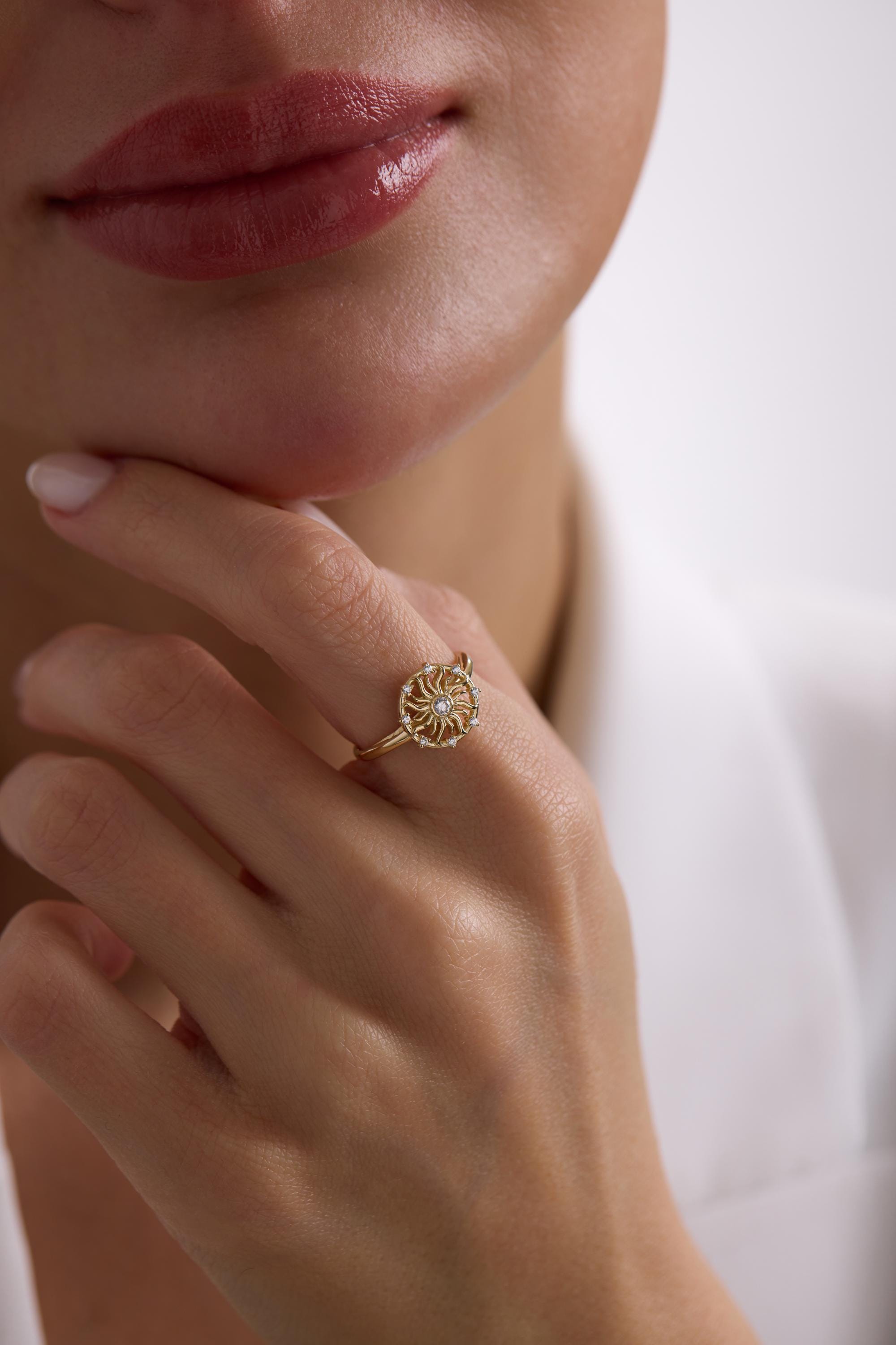 14K Solid Gold Sunburst Ring