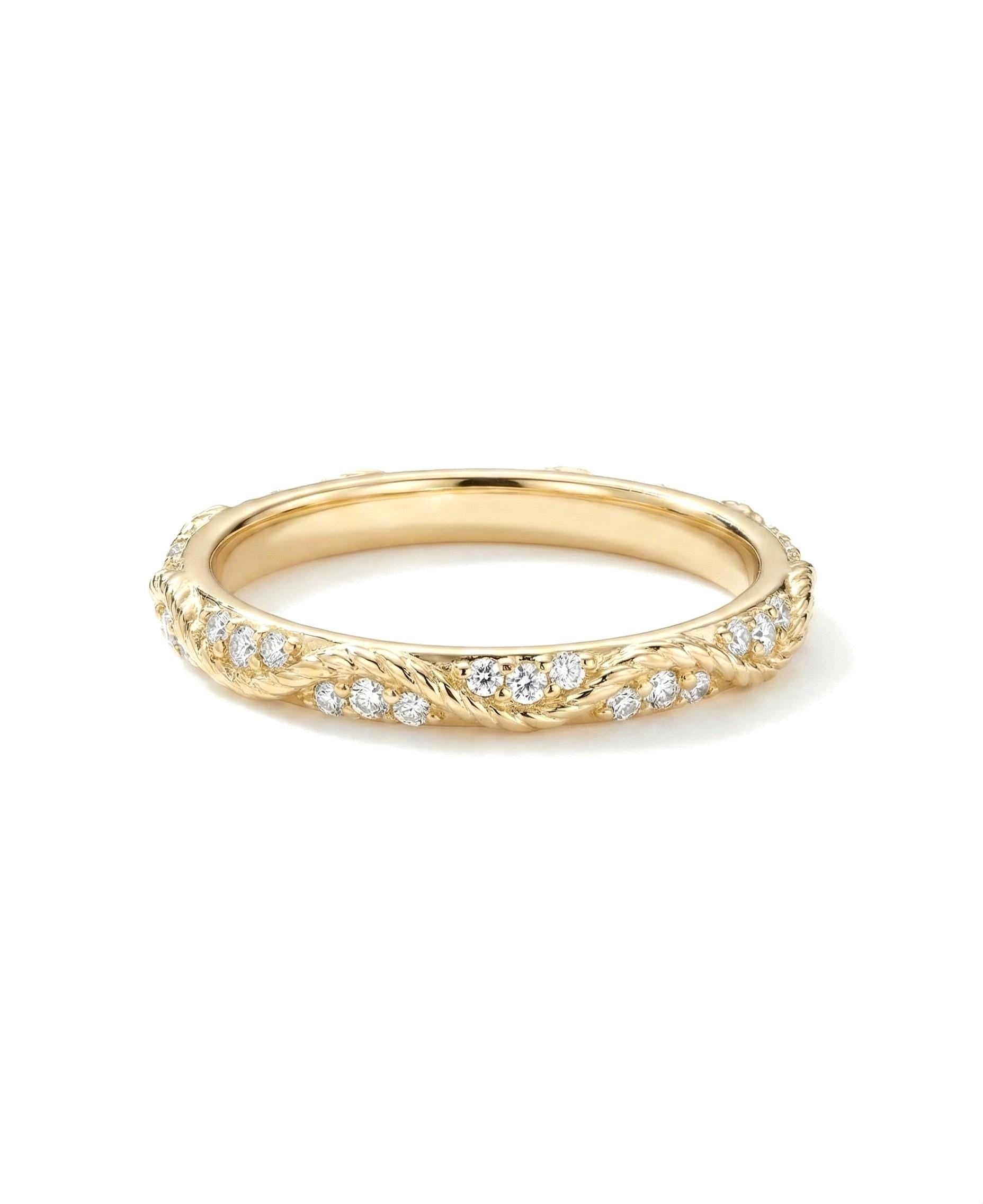 14K Gold Diamond Leaf Band