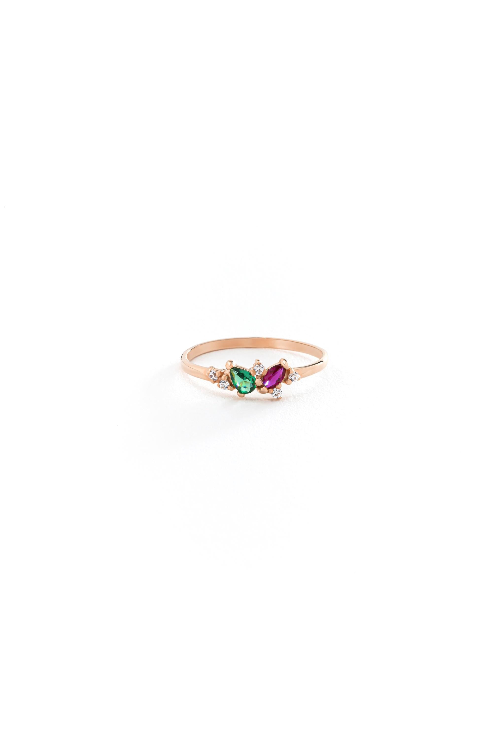 14k Gold Two Birthstone Ring