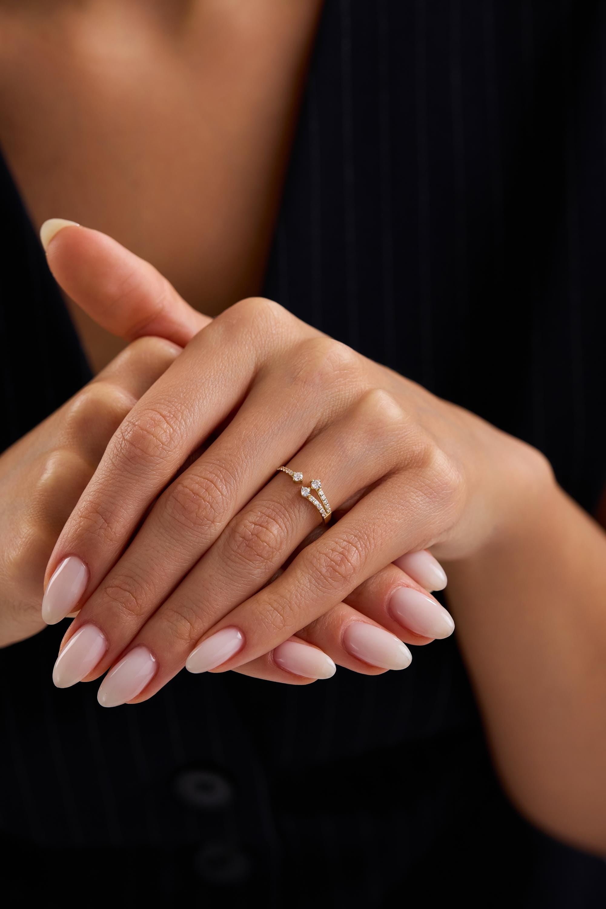 14K Gold Diamond Split Ring Minimalist Open Band Gold Ring