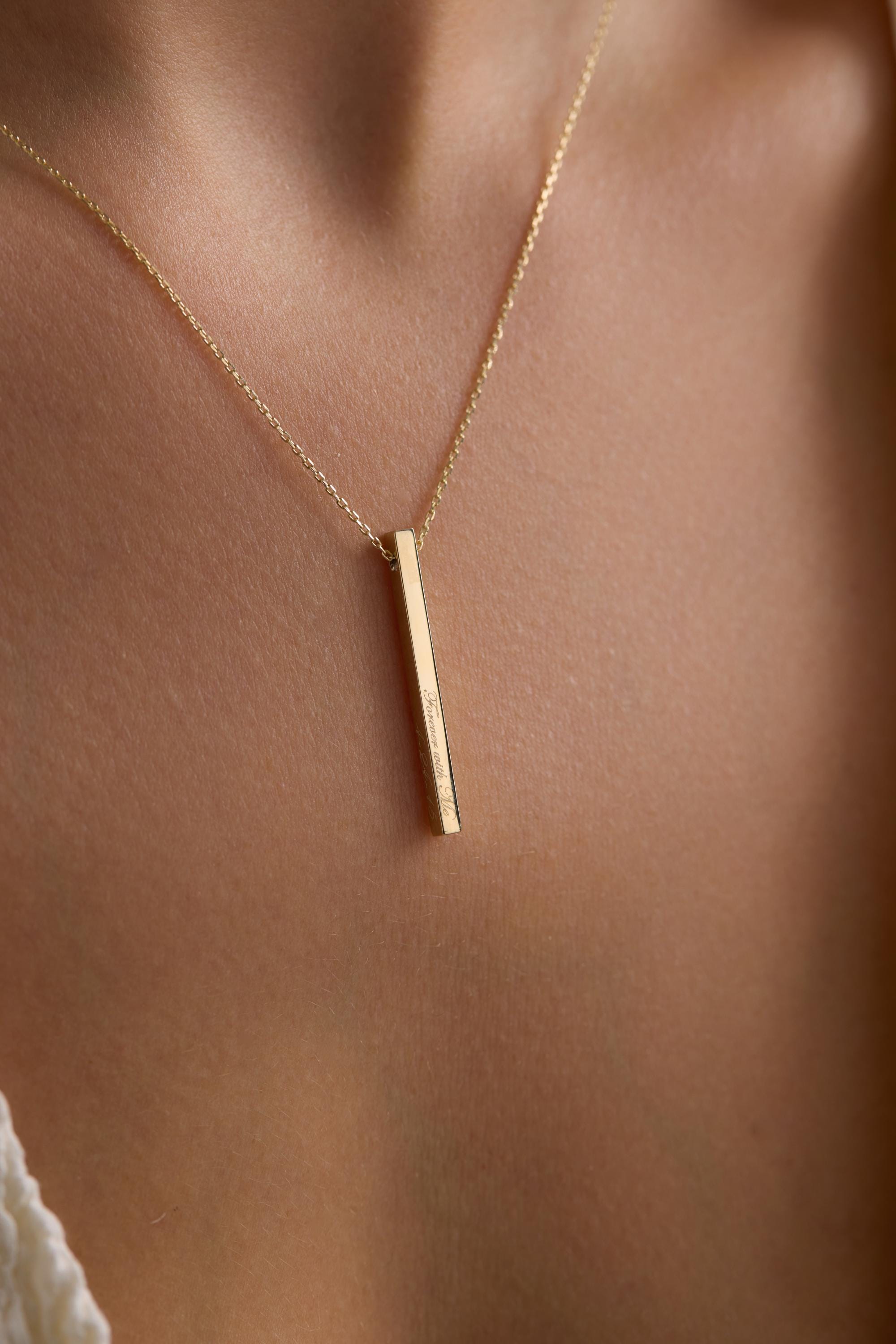 14k Solid Gold Vertical Bar Necklace • Minimalist Gold Pendant • Dainty Everyday Necklace • Fine Jewelry Gift for Her • Simple Gold Chain