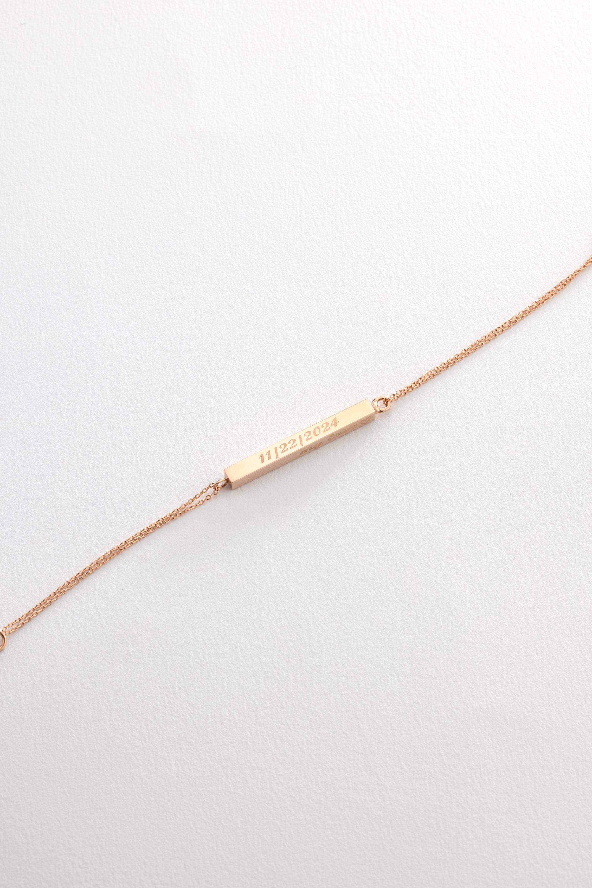 14K Real Gold 3D Urn Bar Bracelet