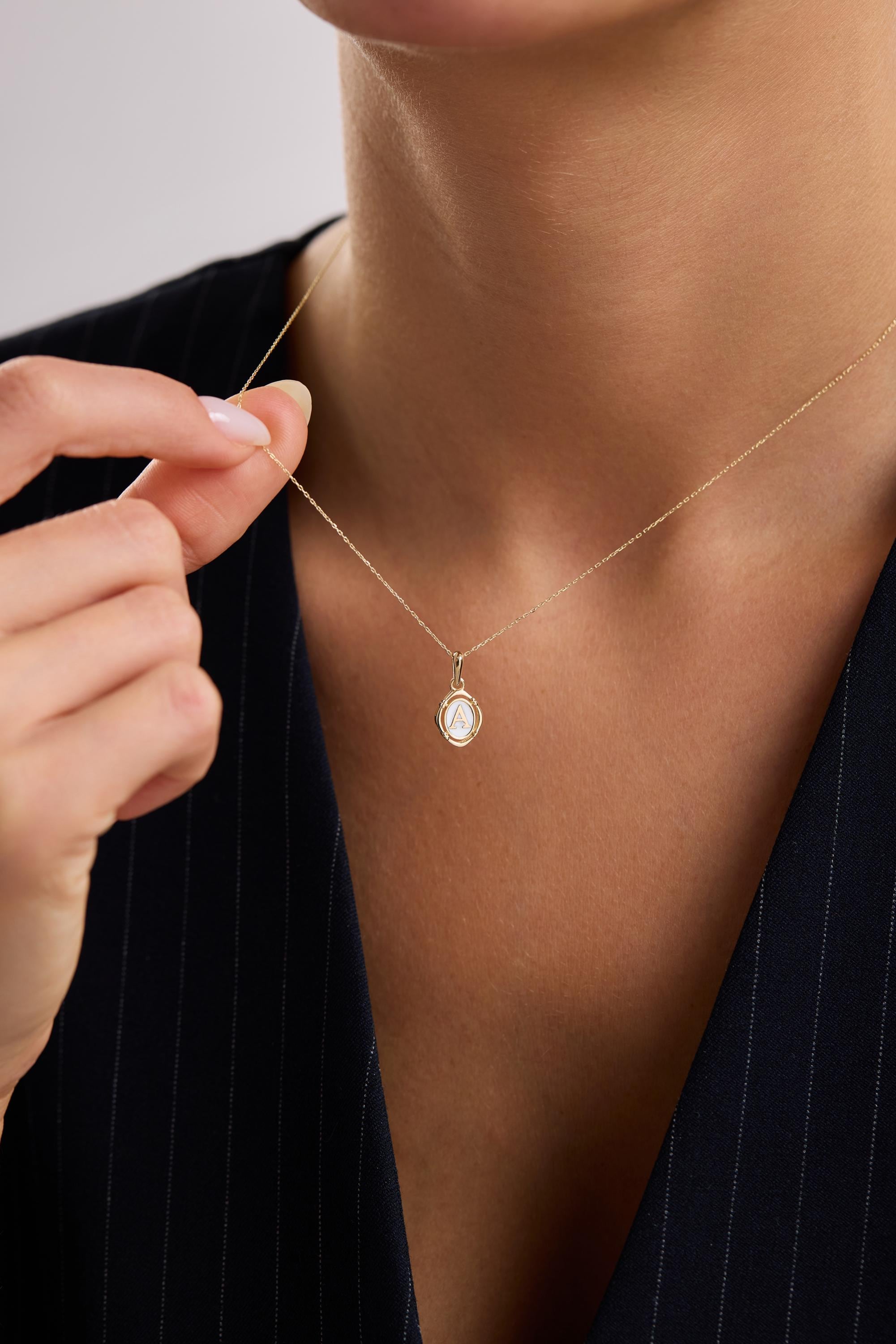 14k Gold Enamel Letter Necklace