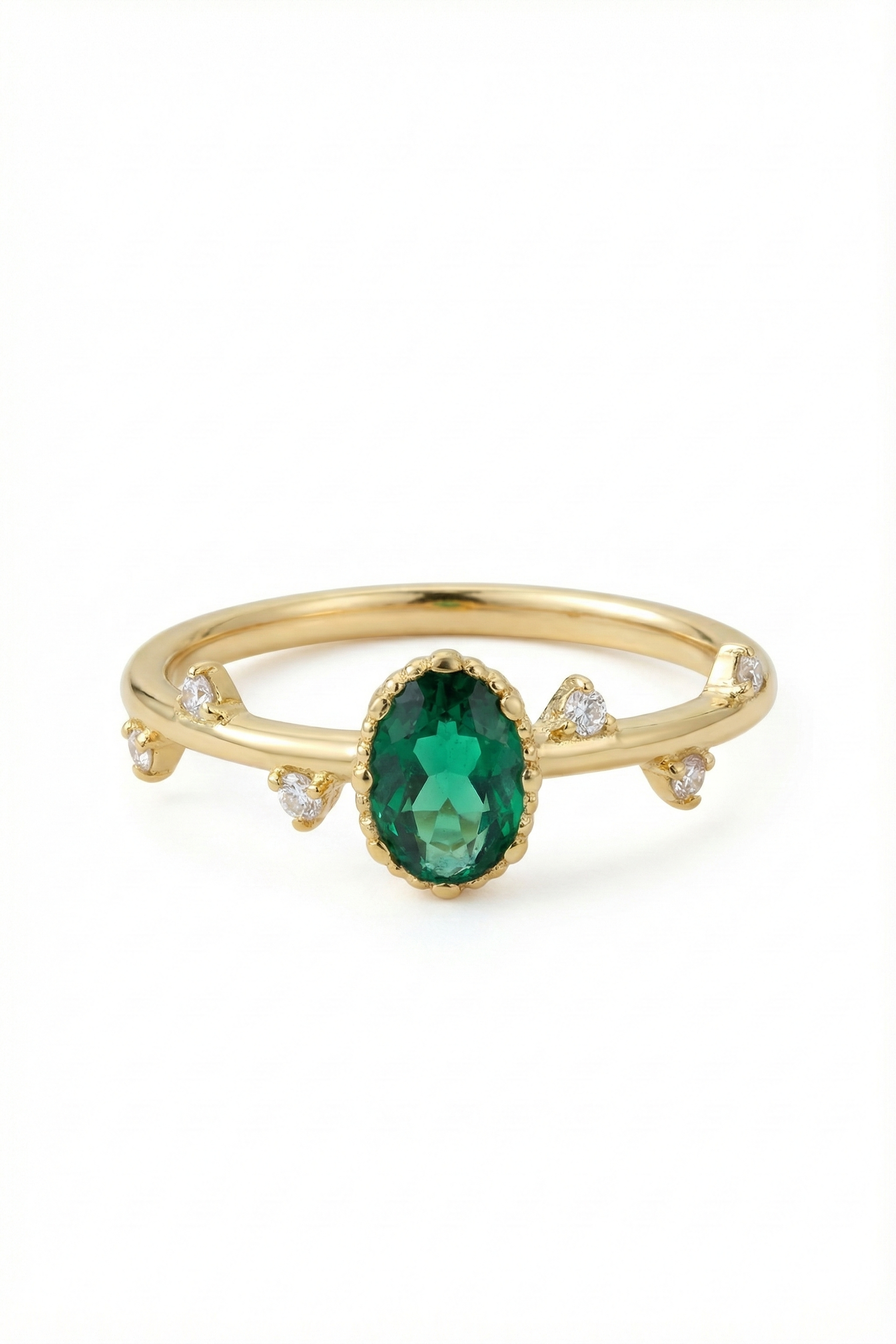14k Gold Oval Emerald Stacking Ring