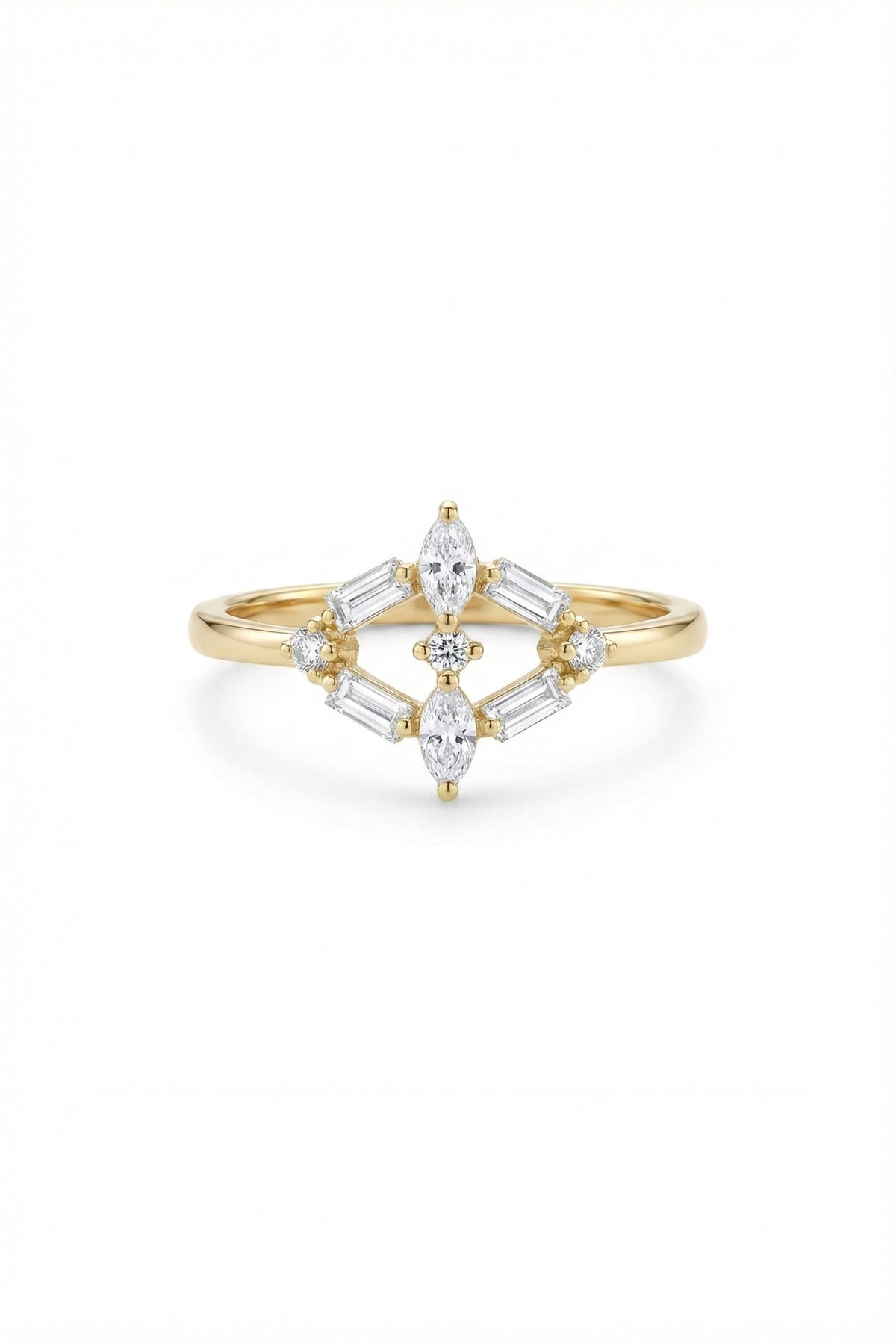 14K Gold Mixed Cut Baguette Marquise Chevron Ring