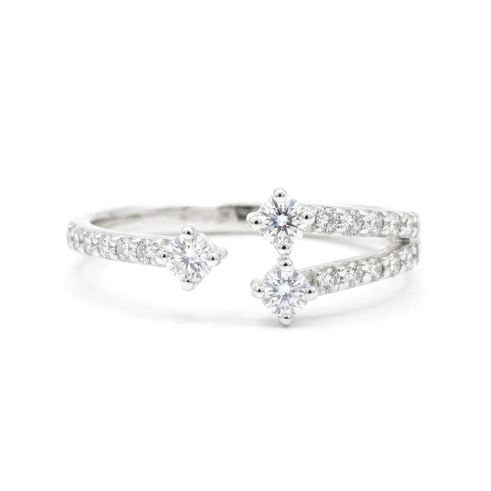 14K Gold Diamond Split Ring Minimalist Open Band Gold Ring