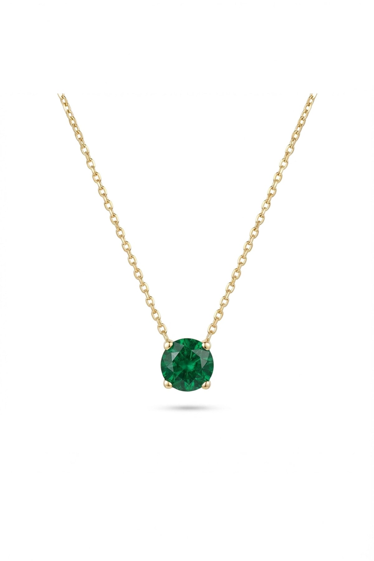 14K Gold Round Gemstone Solitaire Pendant Necklace