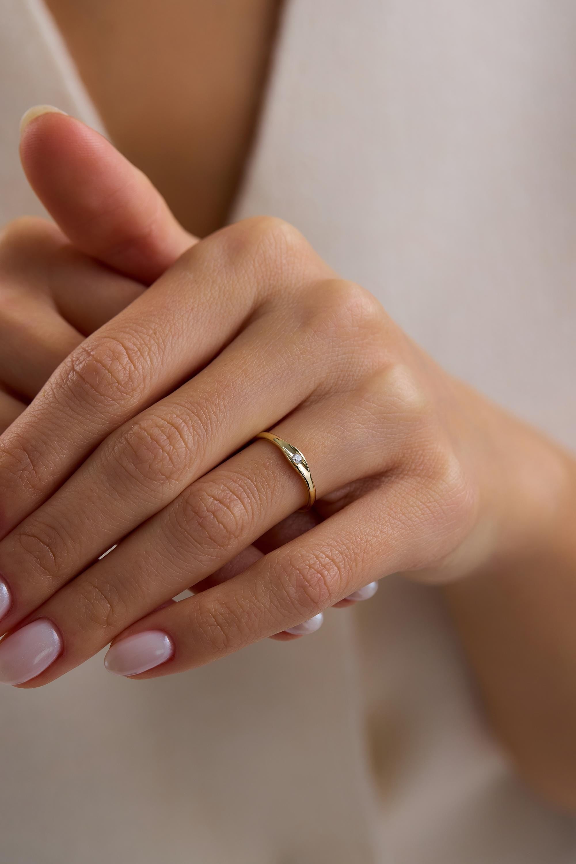 14K Gold Minimal Solitaire Diamond Ring