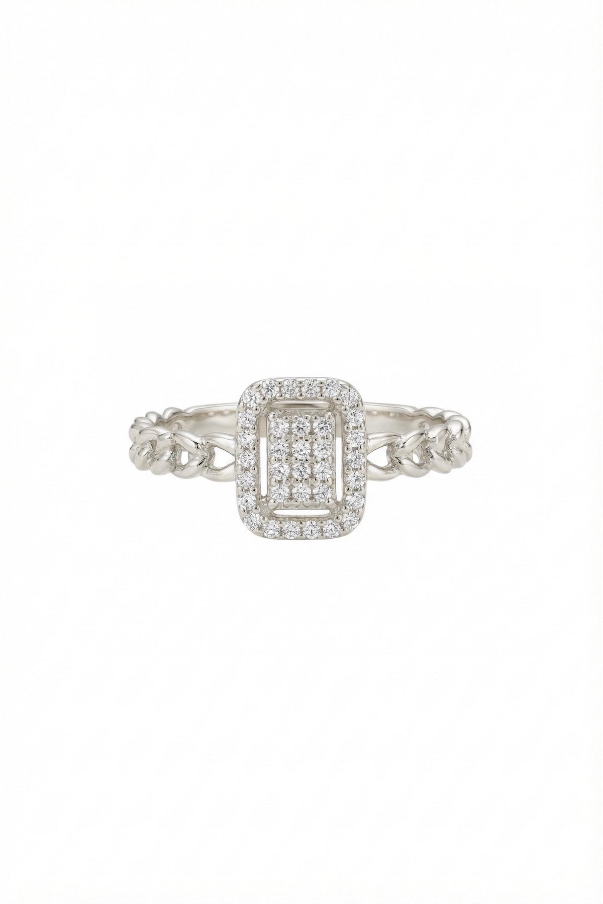 14K Gold Rectangle Halo Cluster Ring