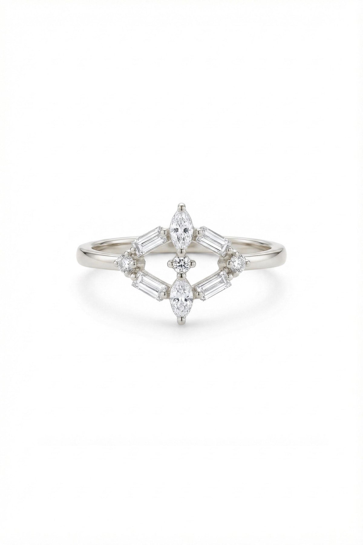 14K Gold Mixed Cut Baguette Marquise Chevron Ring