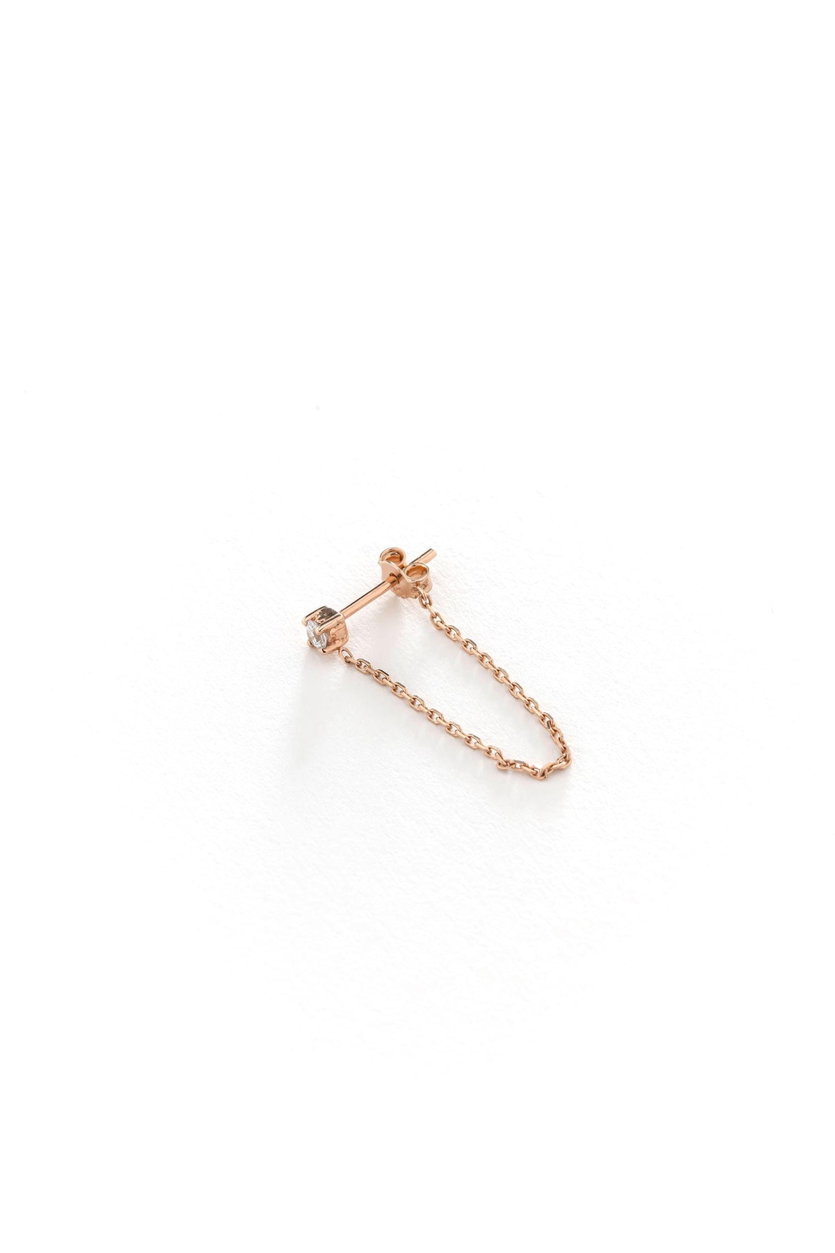 14K Solid Gold Bezel Stone Chain Drop Earring