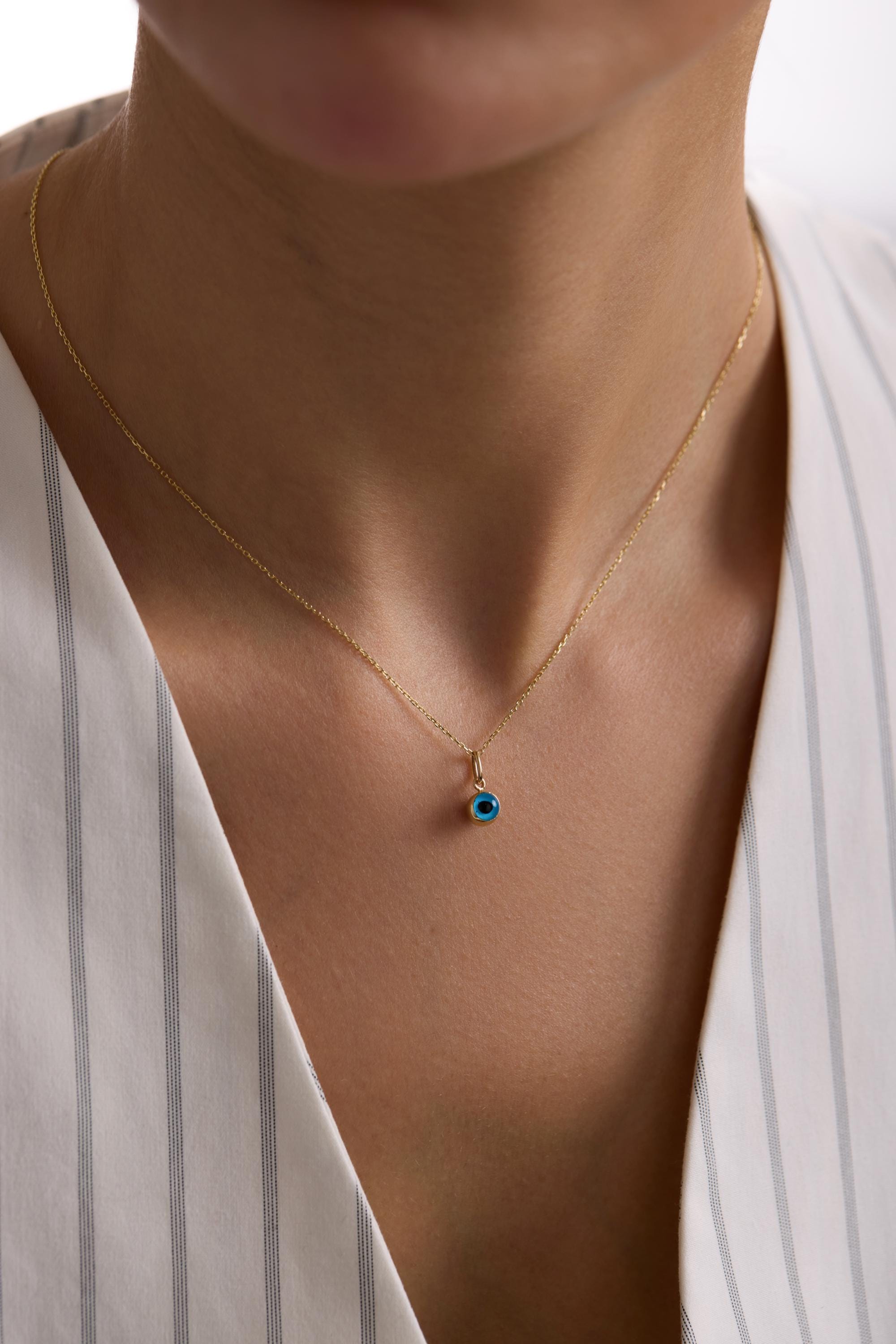 14K Solid Gold Evil Eye Necklace