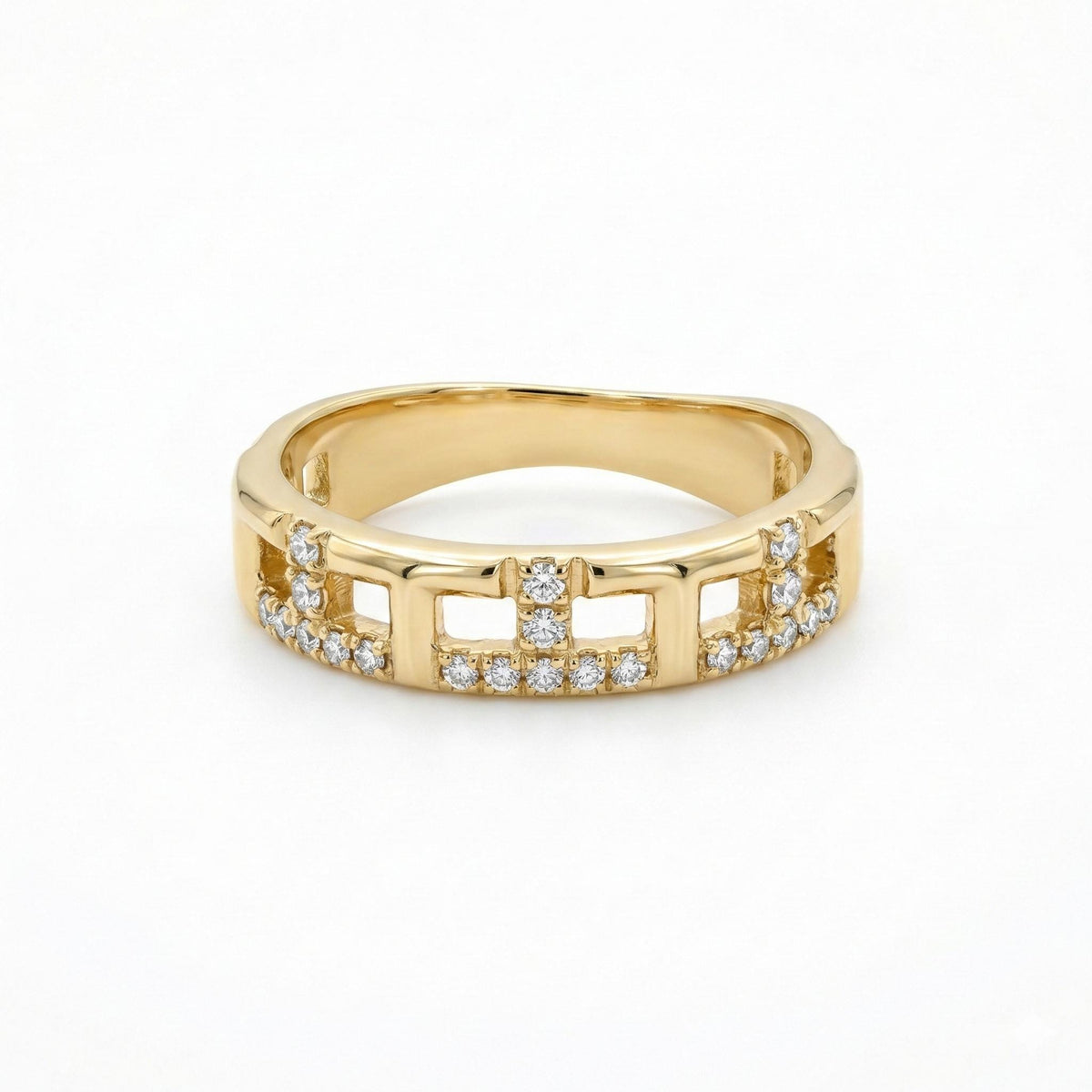 14K Gold Openwork Geometric Pavé Ladder Band