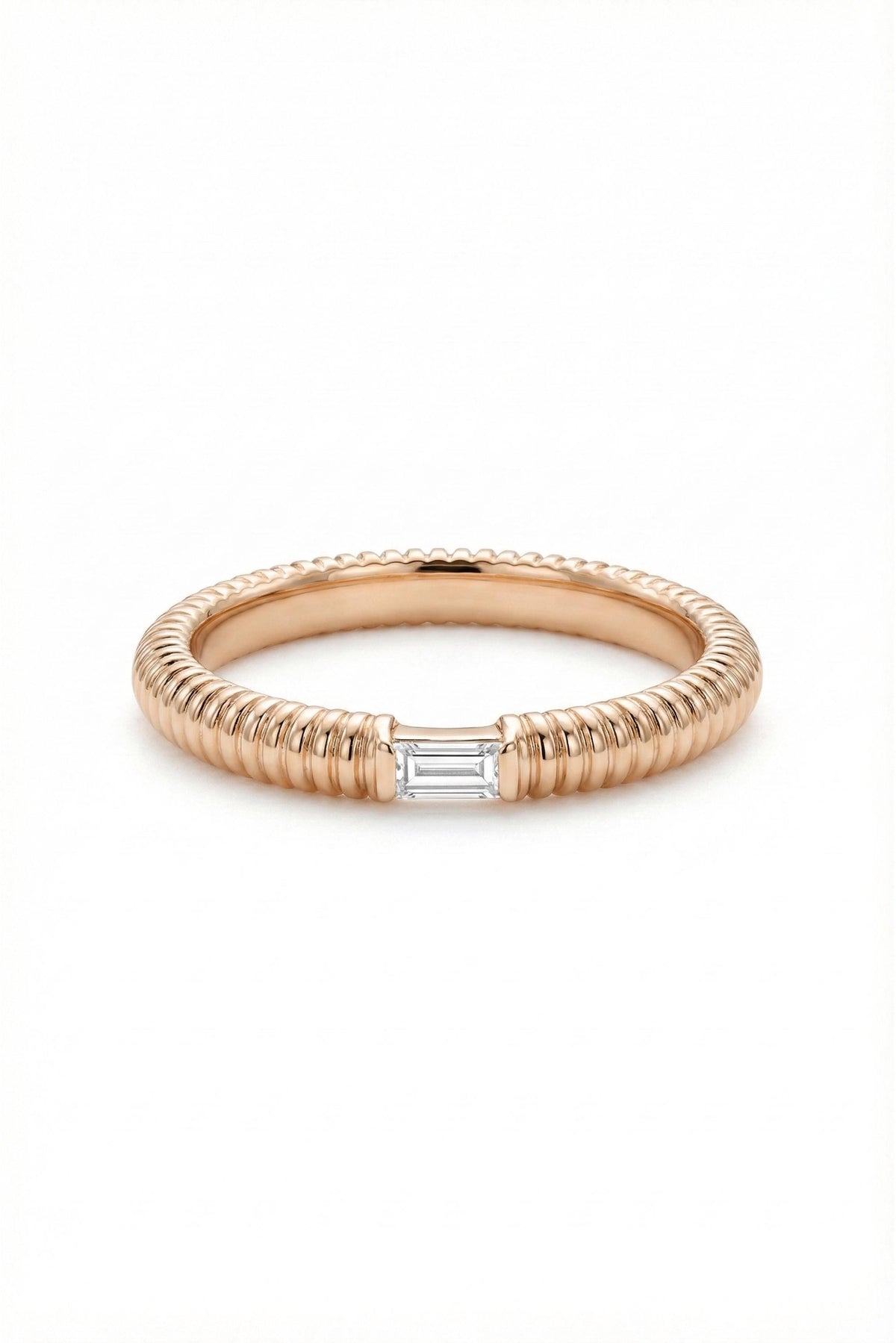 14K Gold East West Baguette Milgrain Band Ring