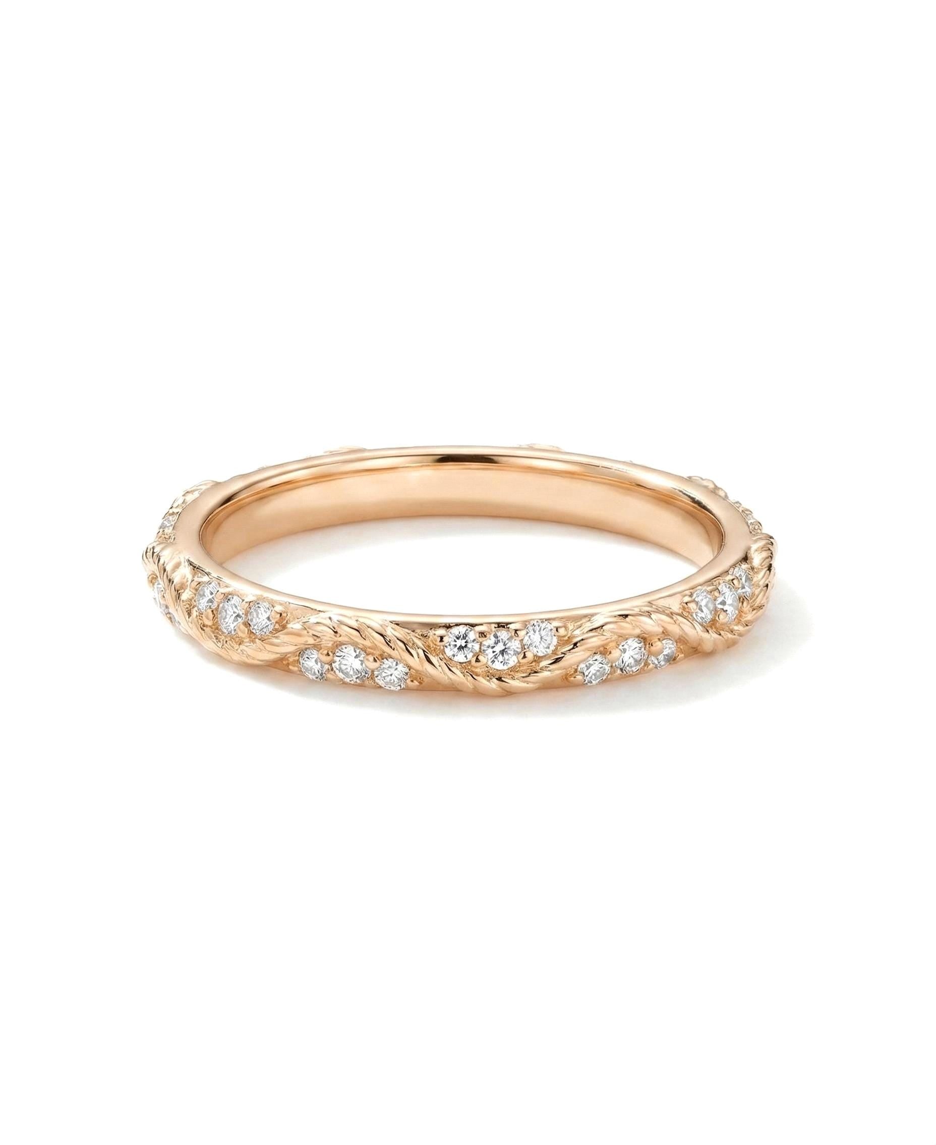 14K Gold Diamond Leaf Band