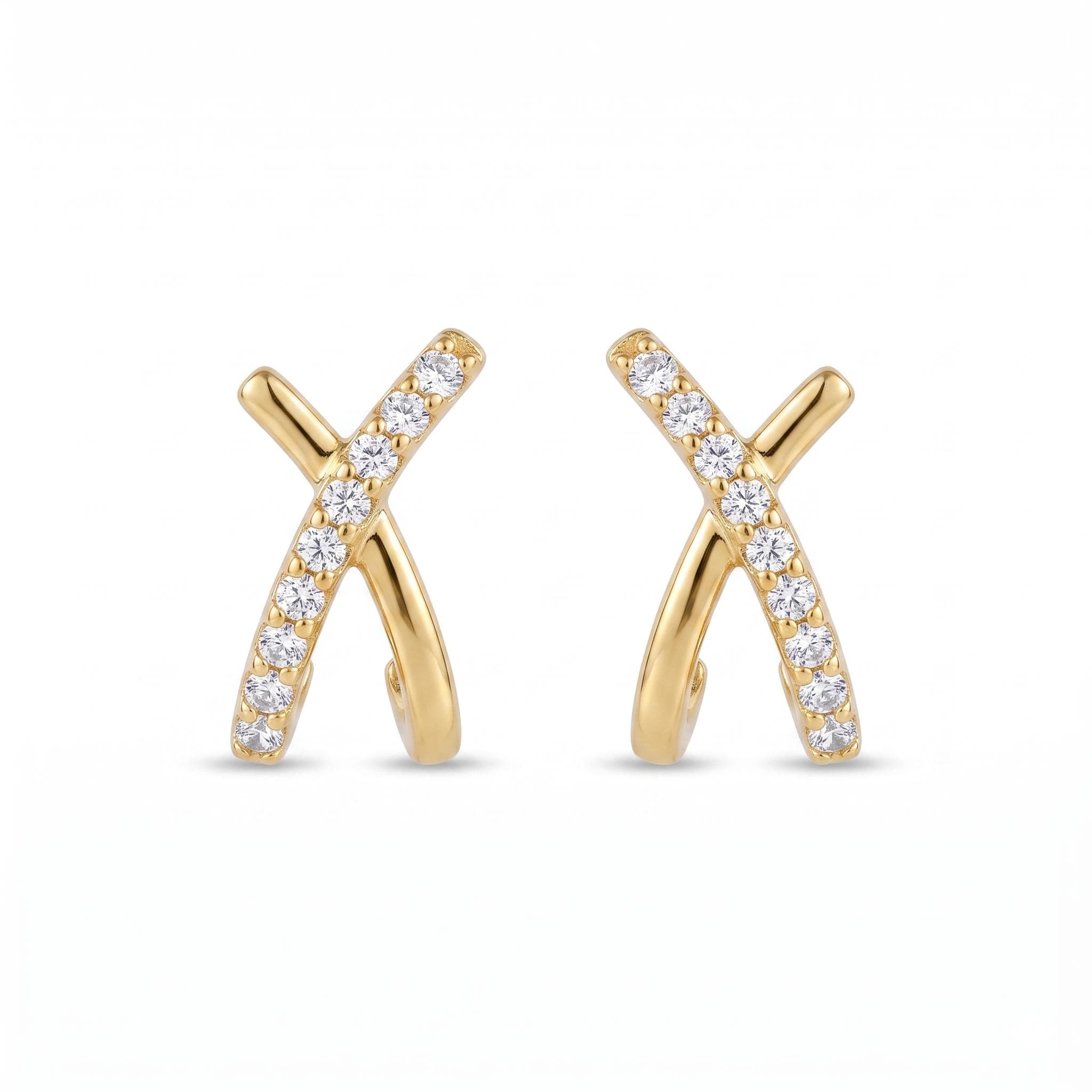 14K Gold Crossover Diamond Stud Earrings