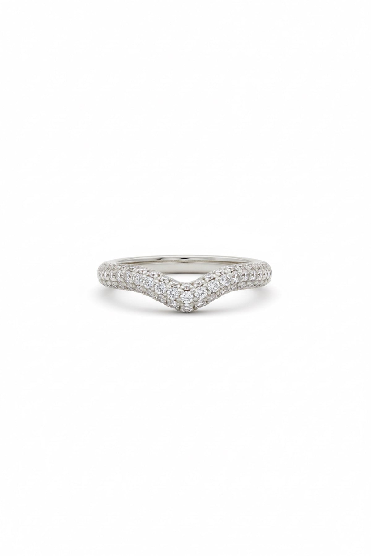 14K Solid Gold Wave Band Ring with Diamond Cut Stones