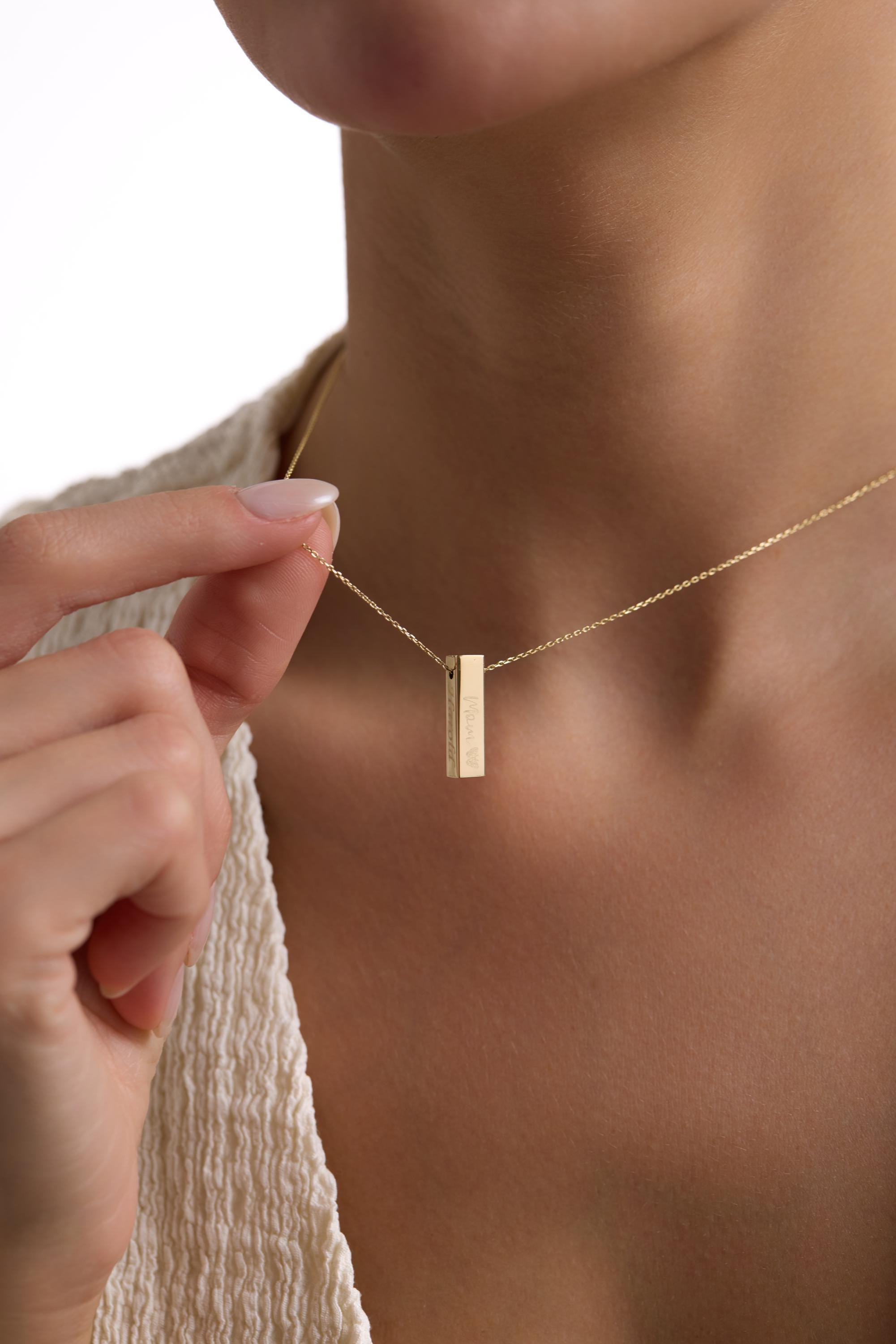 14k Solid Gold Vertical Bar Necklace
