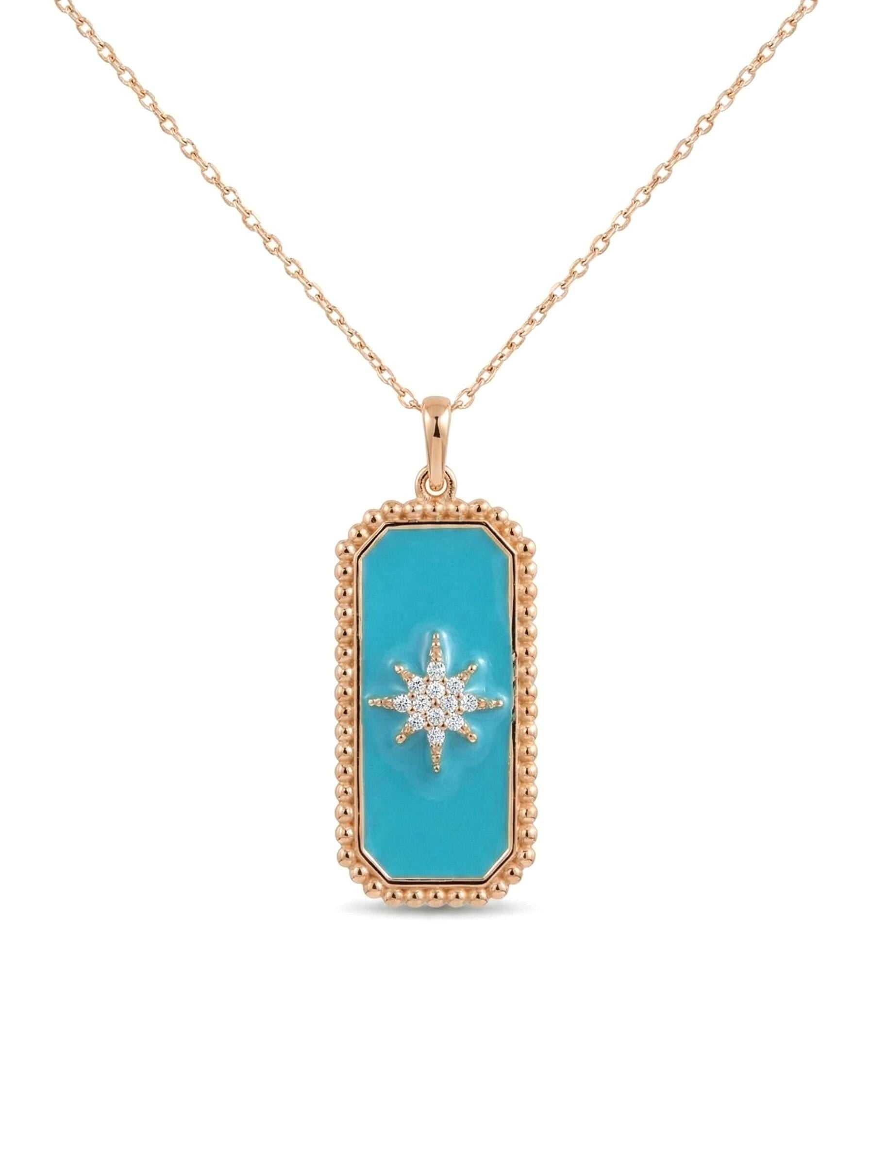 14K Diamond Gold Enamel Pendant Necklace
