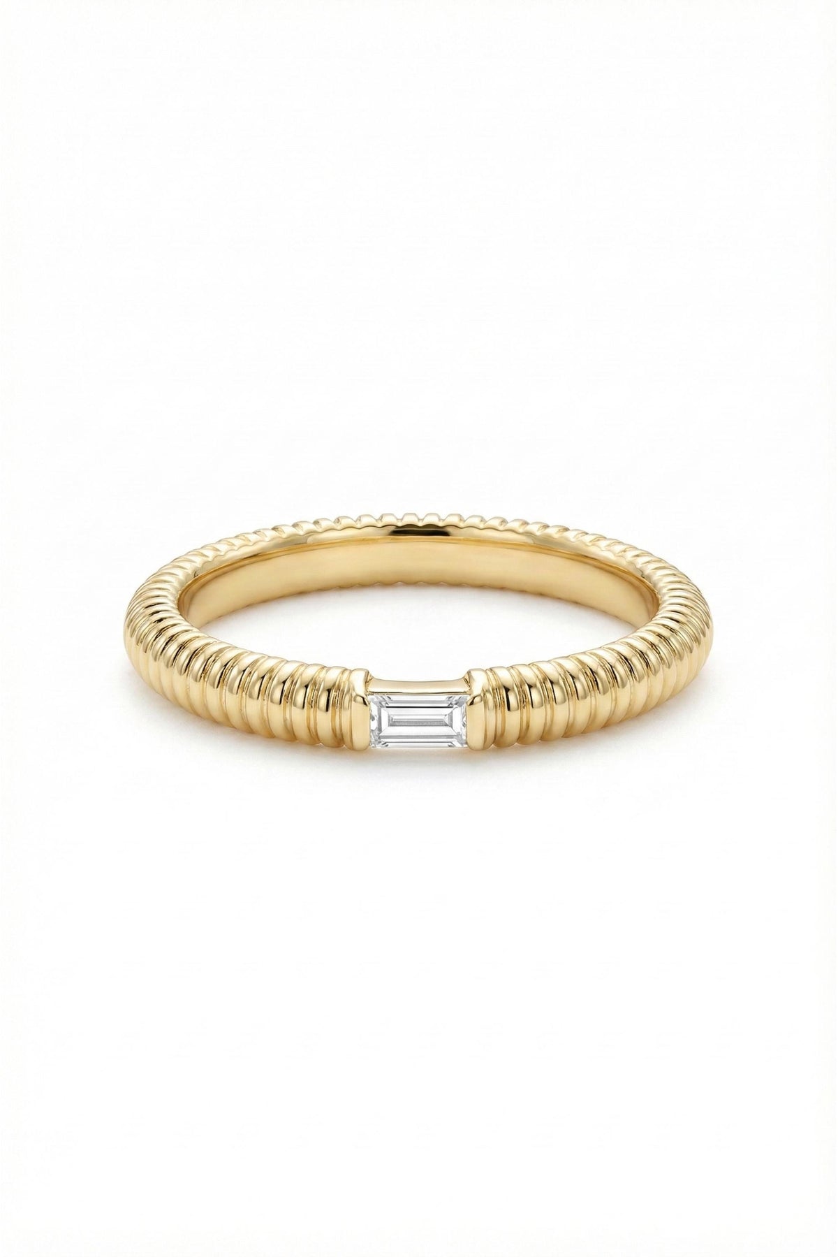 14K Gold East West Baguette Milgrain Band Ring