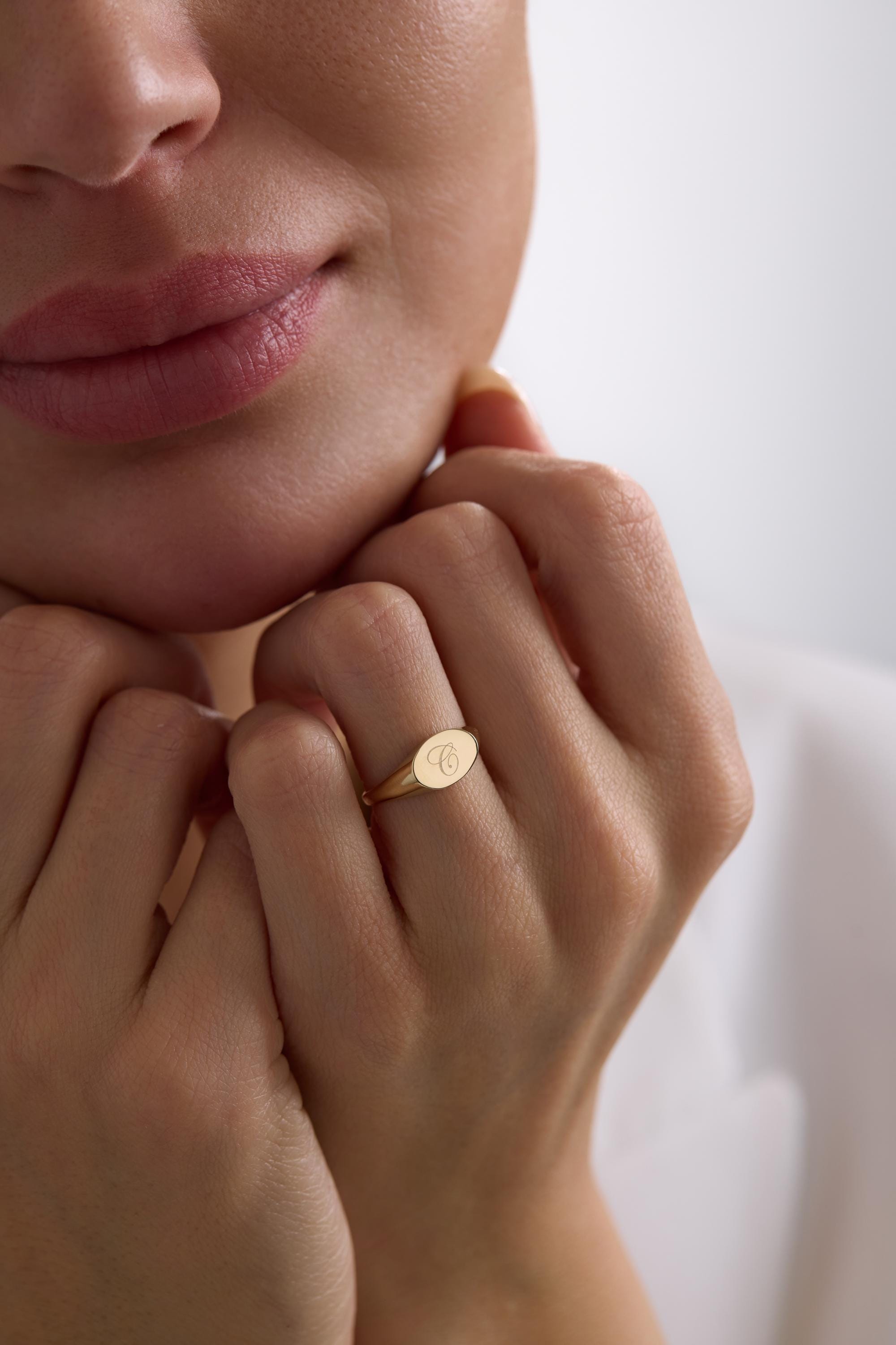 14K Small Gold Monogram Signet Ring