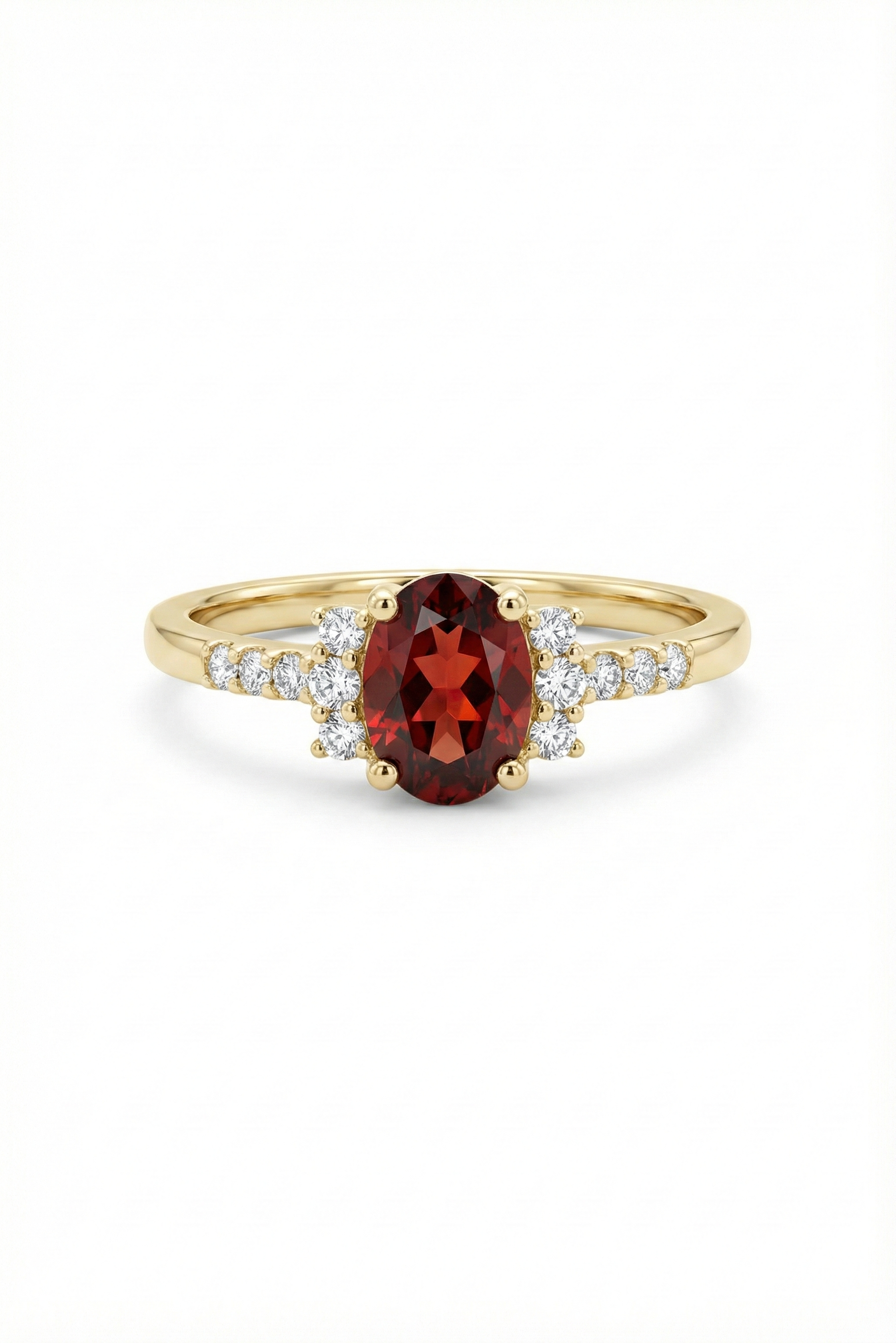 14k Gold Oval Garnet & Diamond Accent Ring