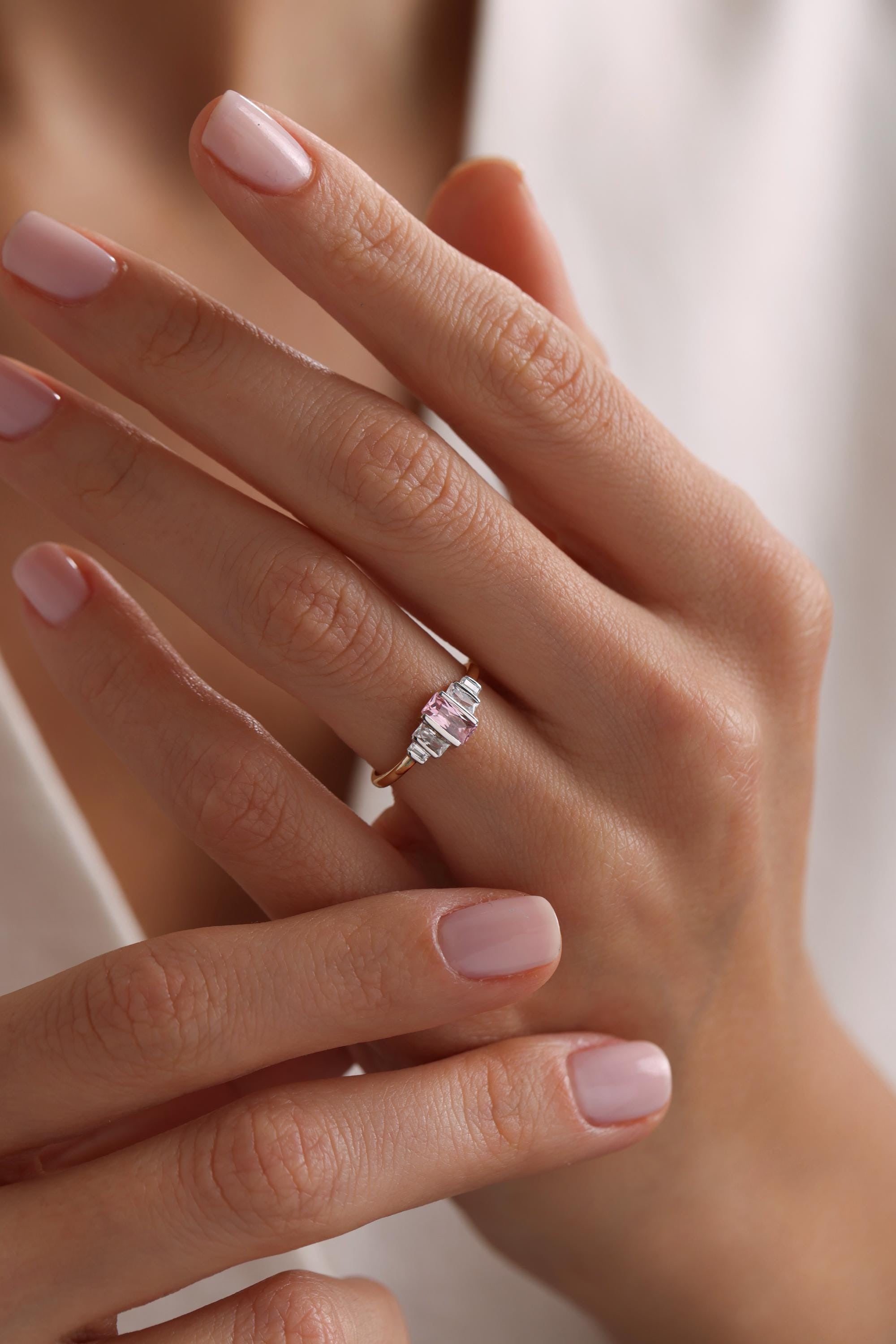 14k Gold Pink Sapphire Baguette Ring