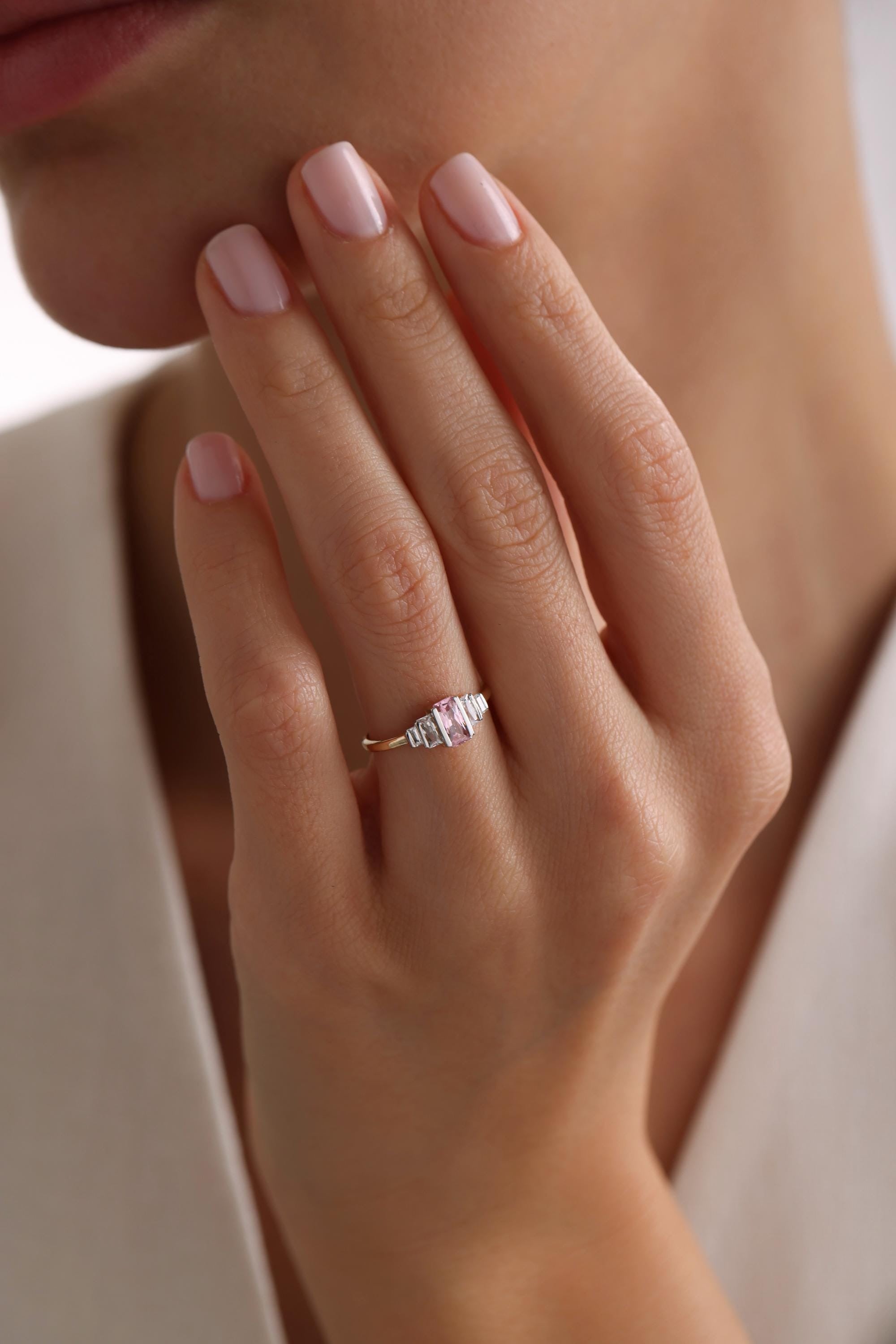 14k Gold Pink Sapphire Baguette Ring