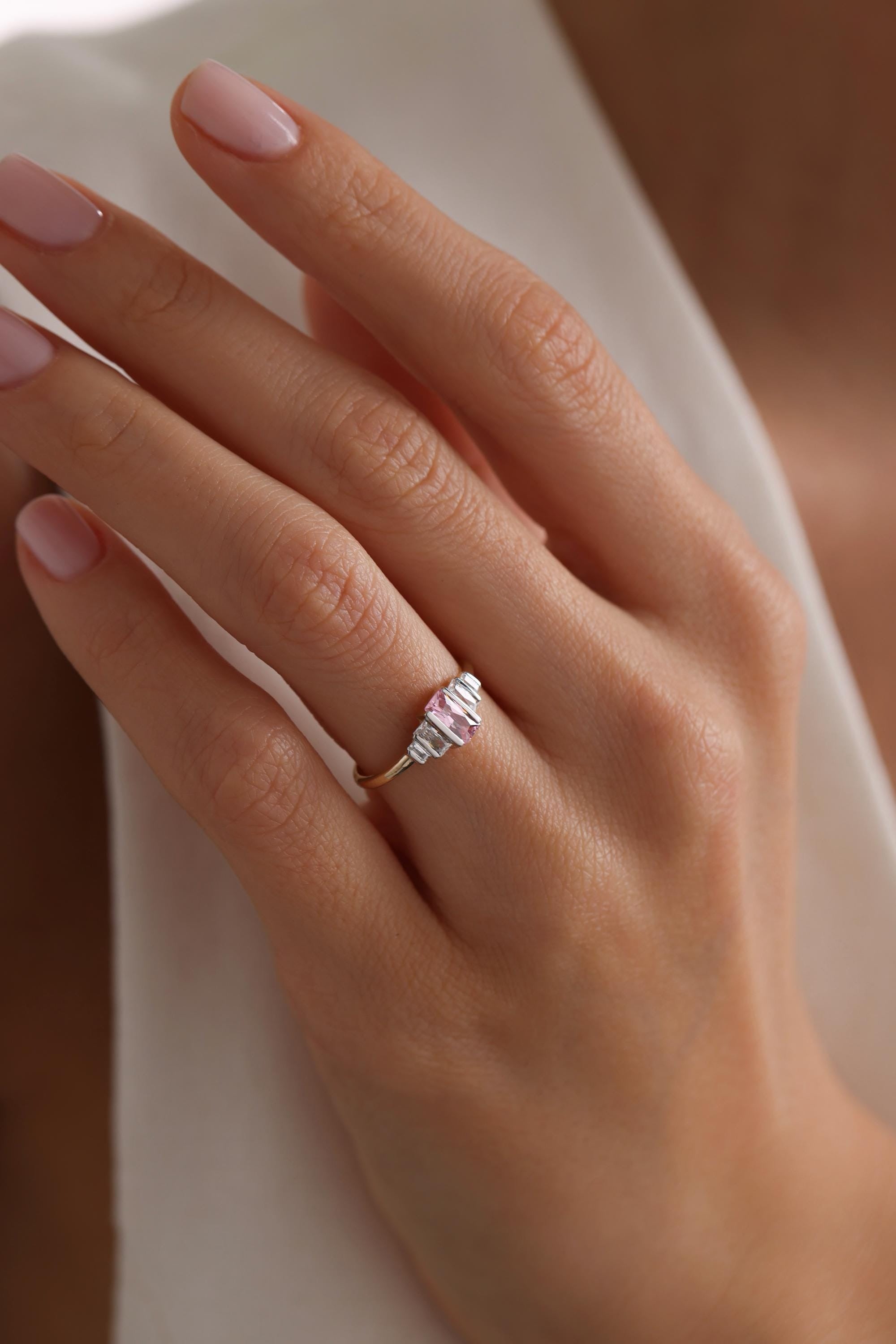 14k Gold Pink Sapphire Baguette Ring