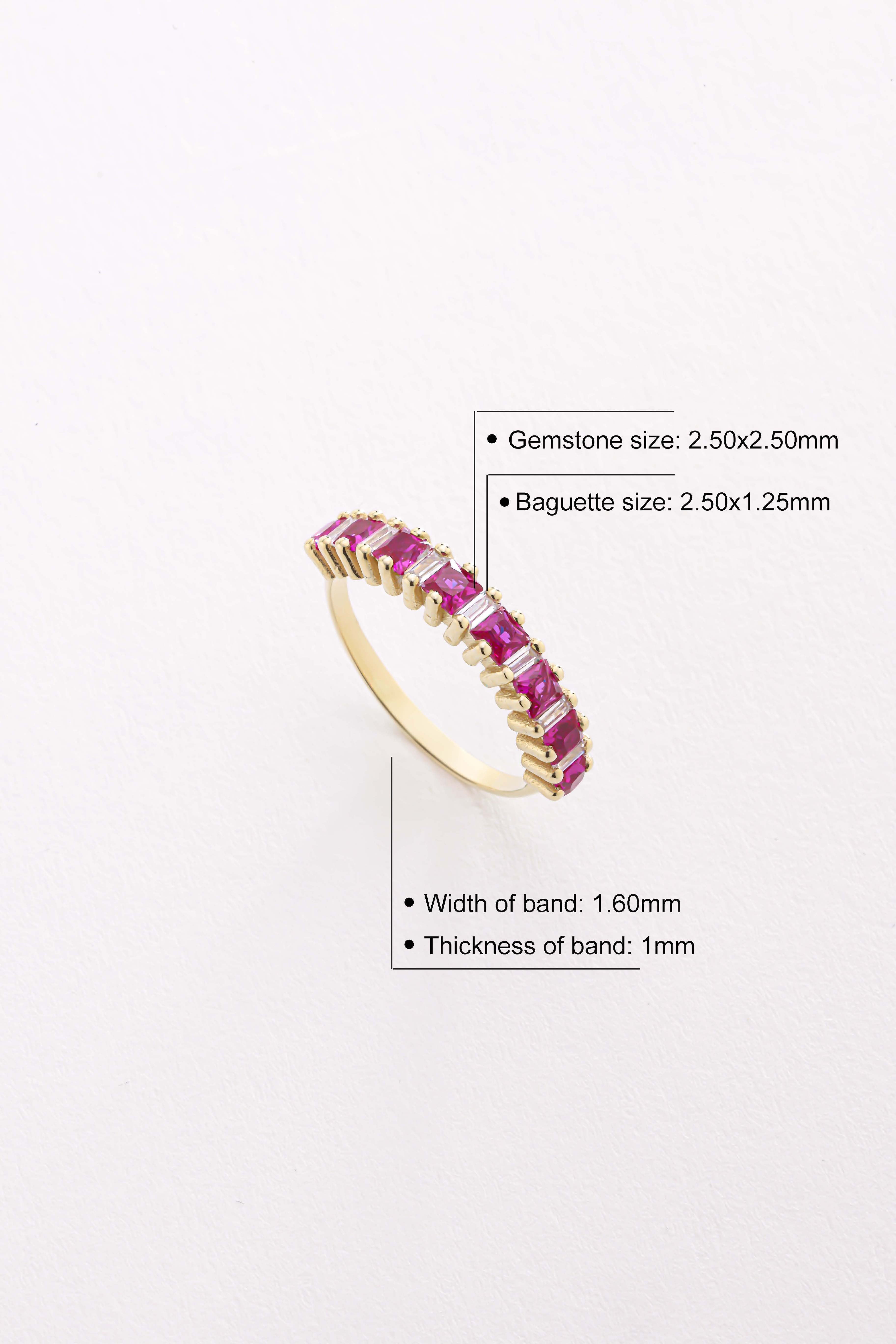 14k Gold Ruby Baguette Ring