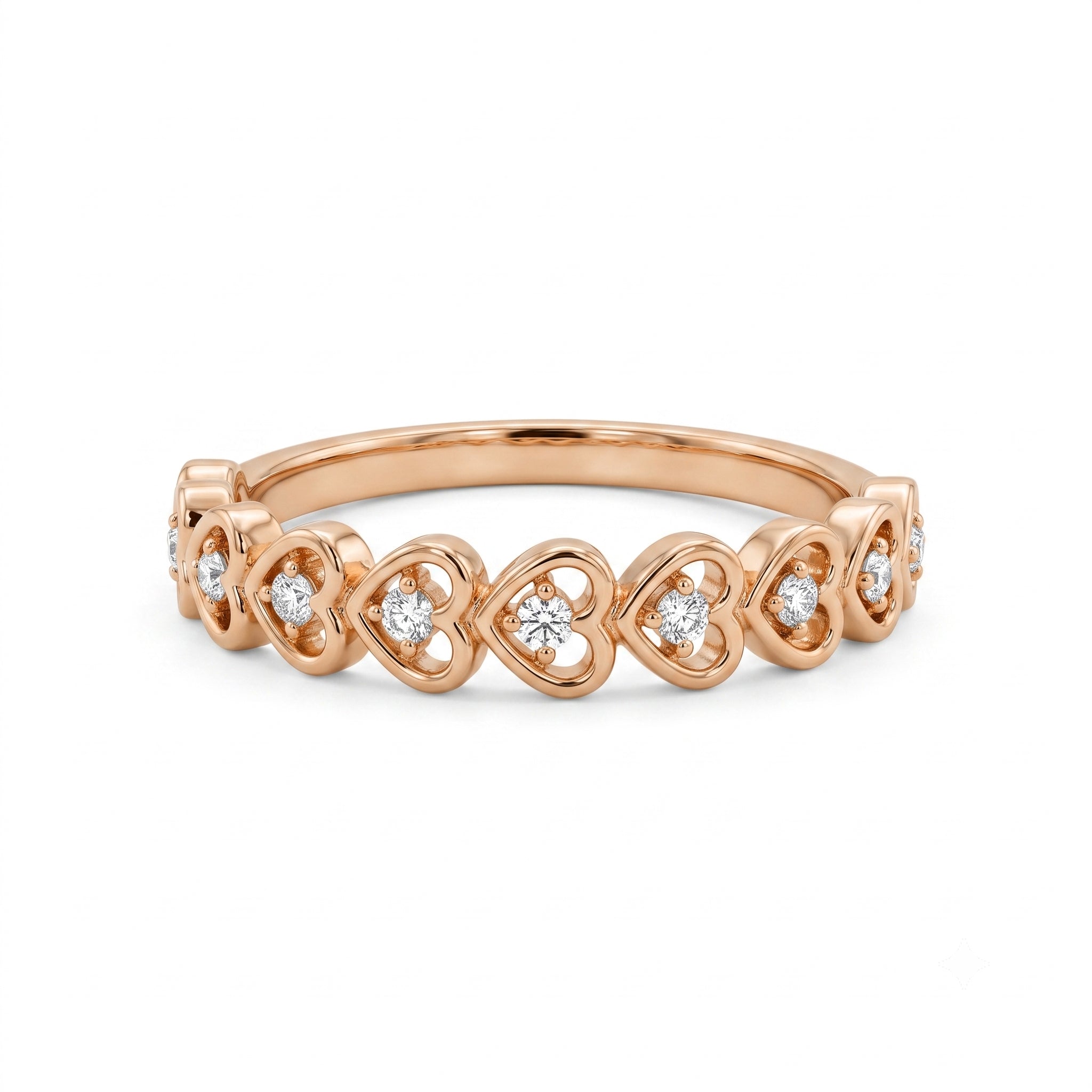 14K Gold CZ Heart Band