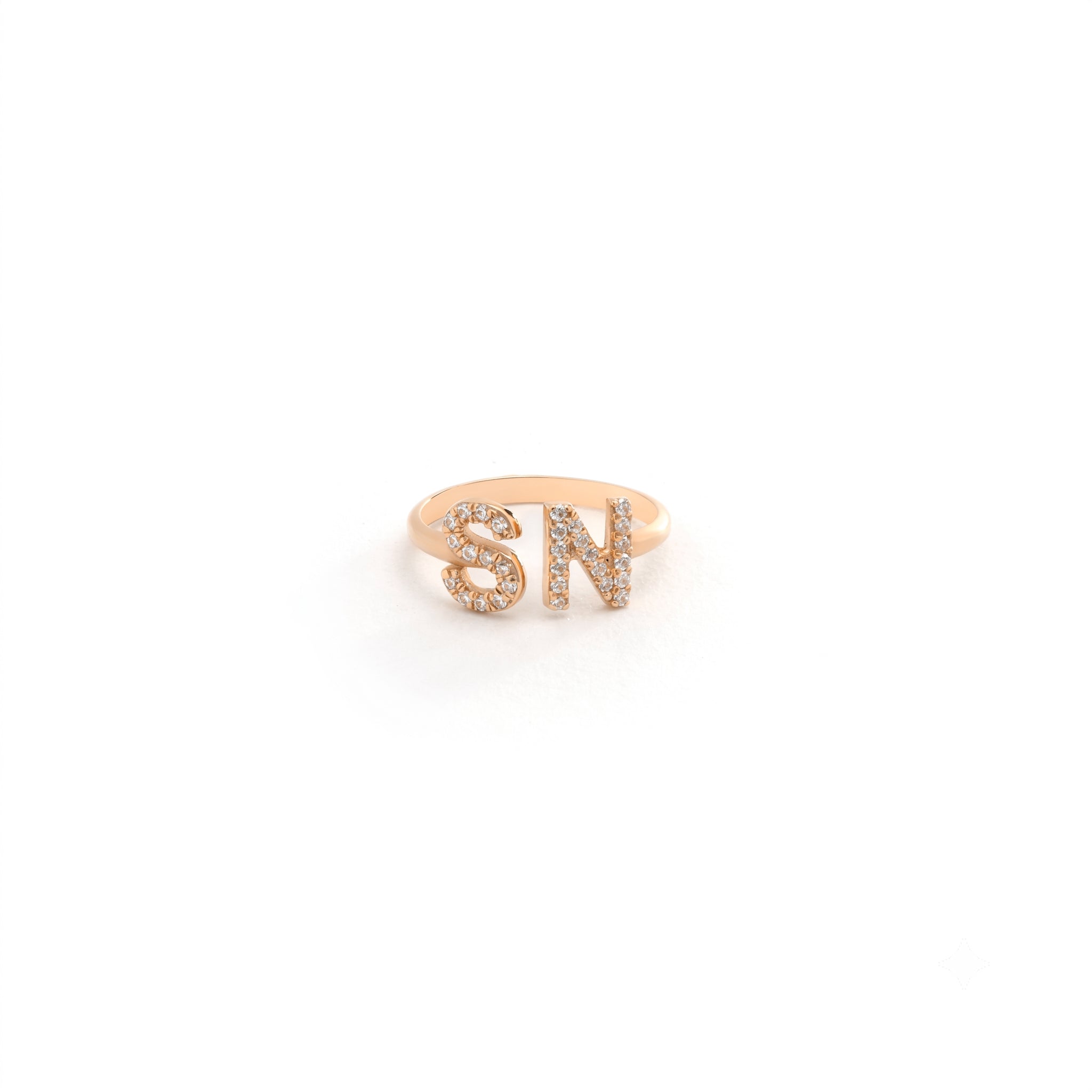14K Two Initial Letter Ring with Diamonds or Cubic Zirconia