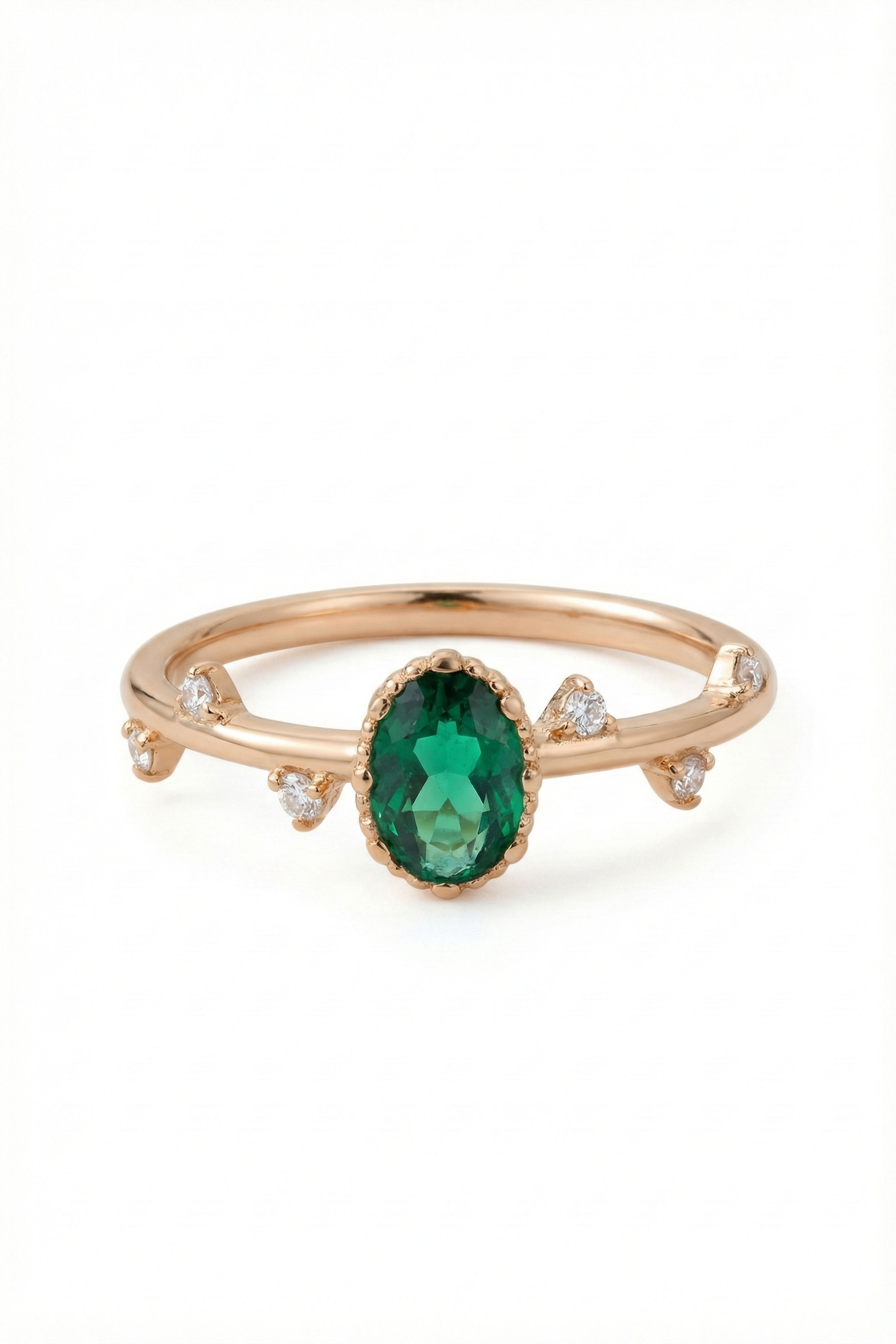 14k Gold Oval Emerald Stacking Ring