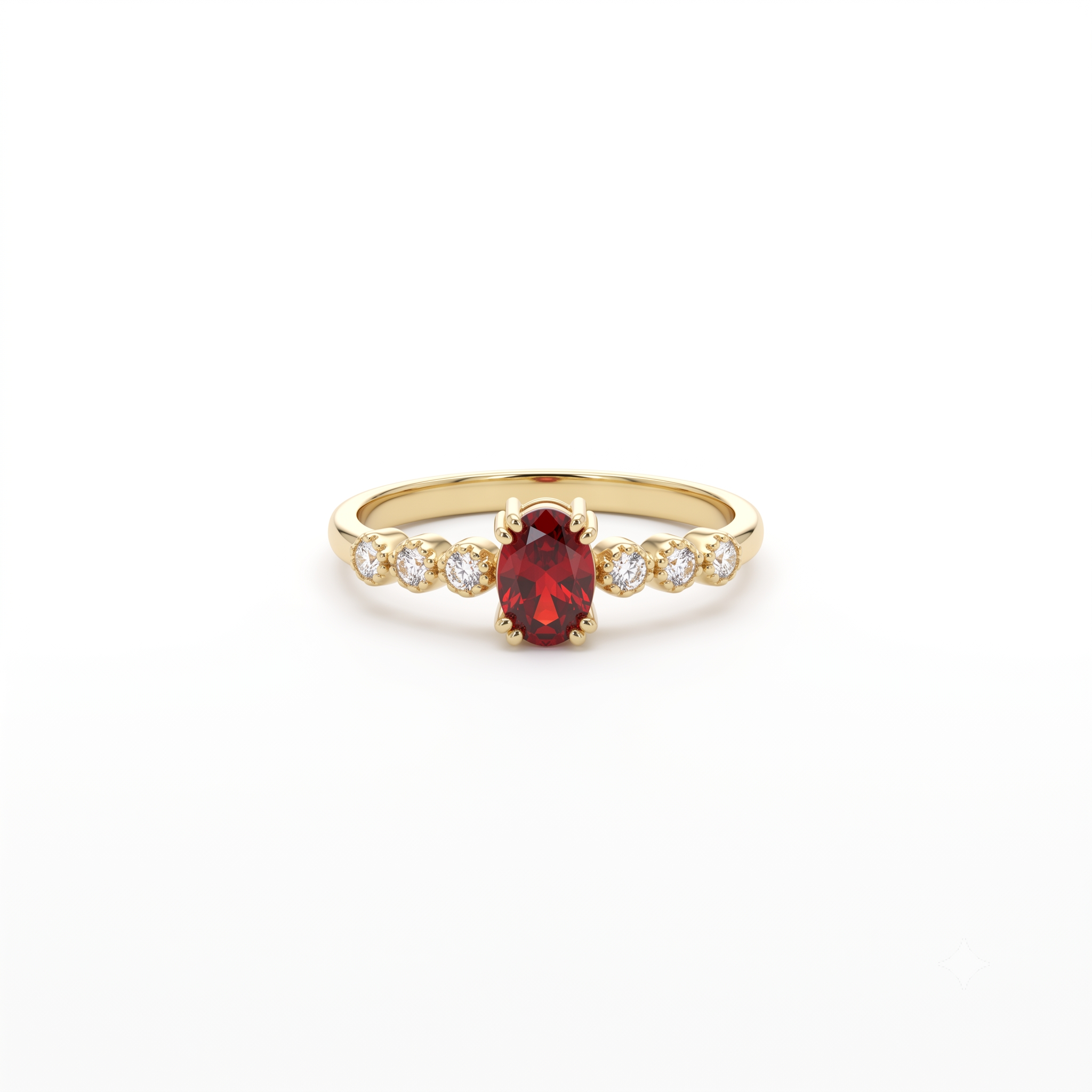 14K Solid Gold Oval Garnet Engagement Ring