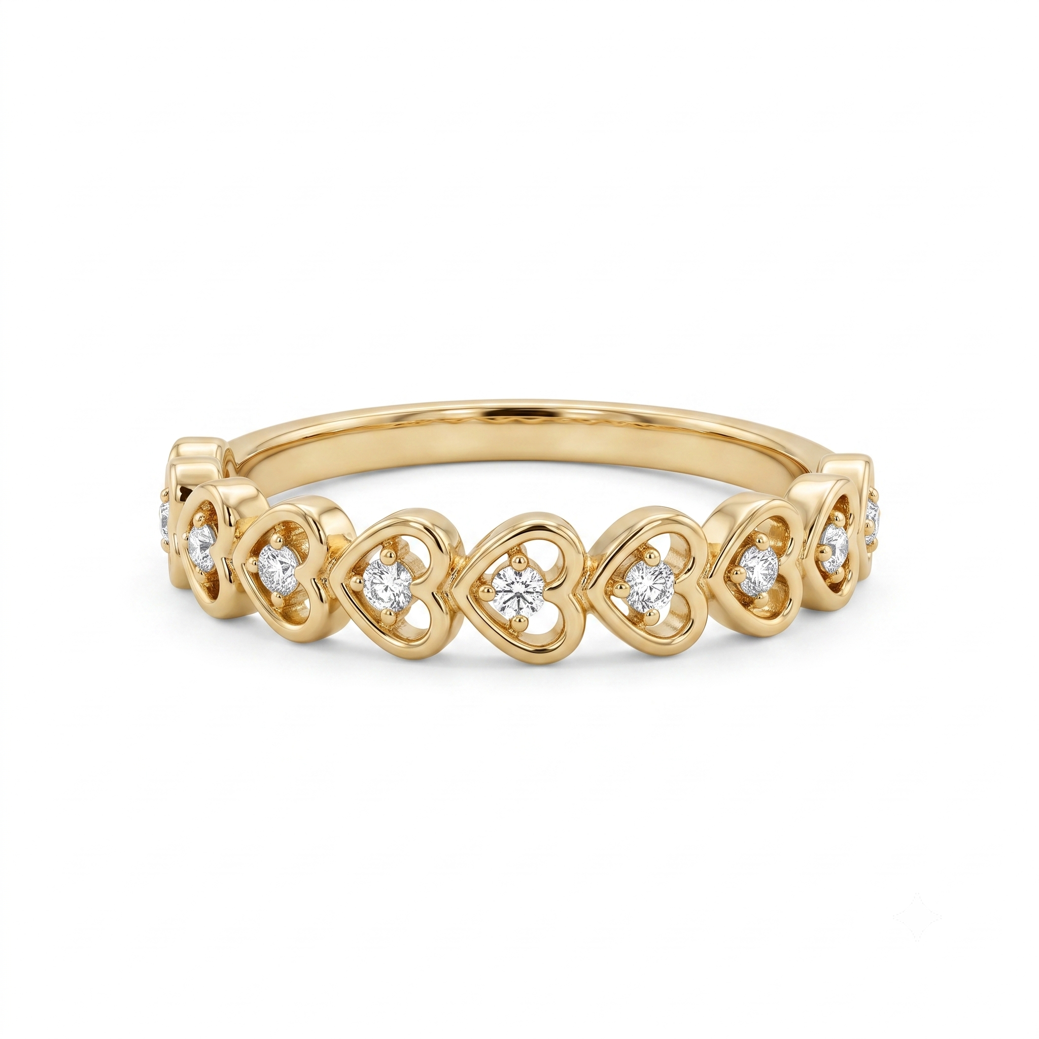 14K Gold CZ Heart Band