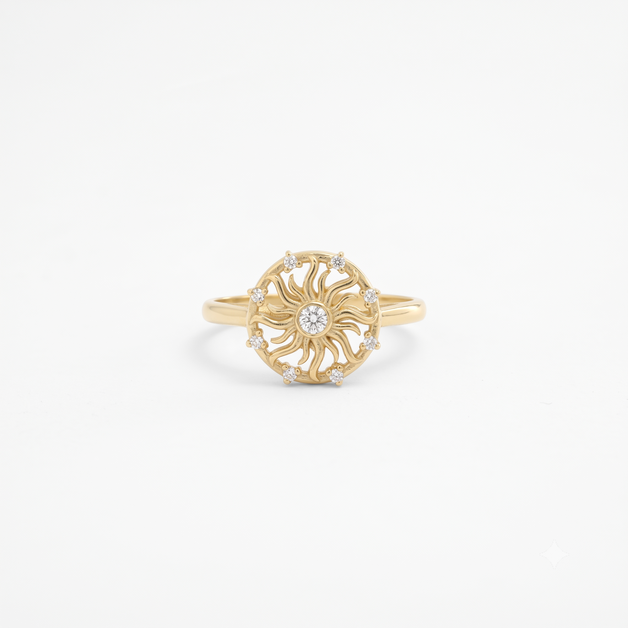 14K Solid Gold Sunburst Ring