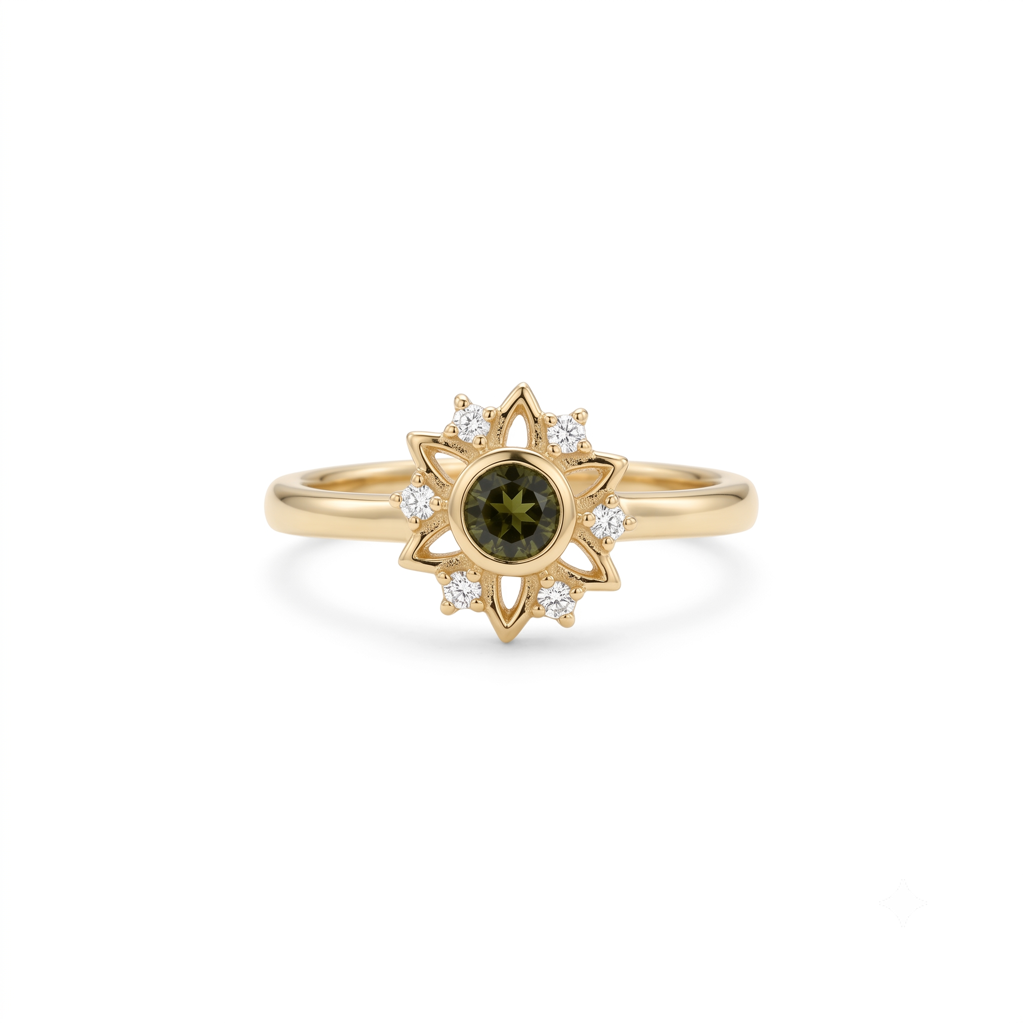 14K Gold Peridot Gemstone Sunburst Ring