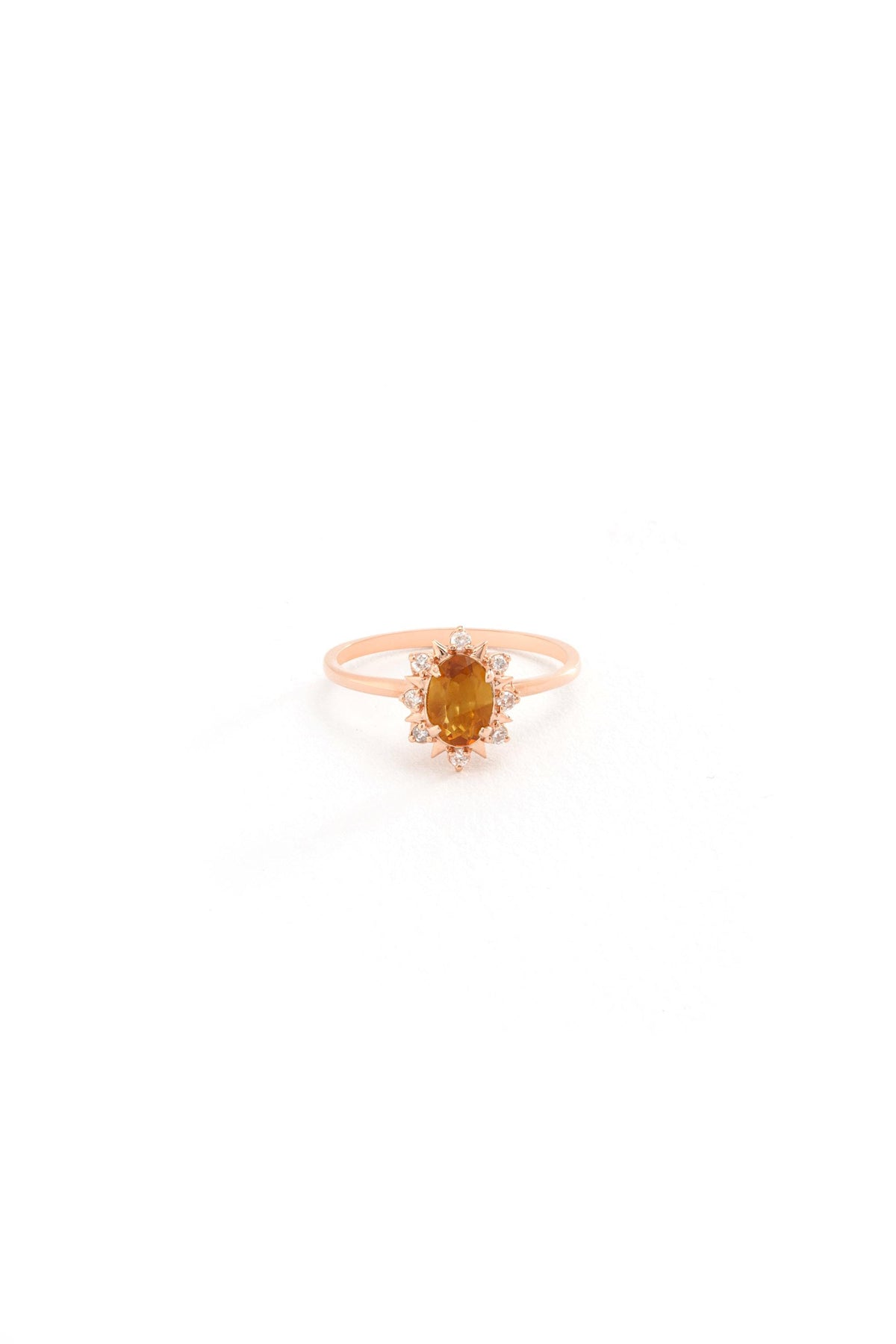 14K Gold Oval Citrine Halo Ring