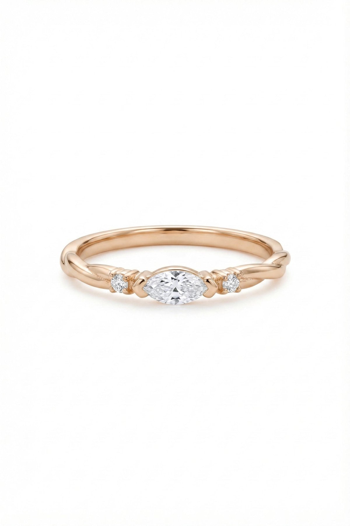 14K Gold East West Marquise Twisted Band Ring