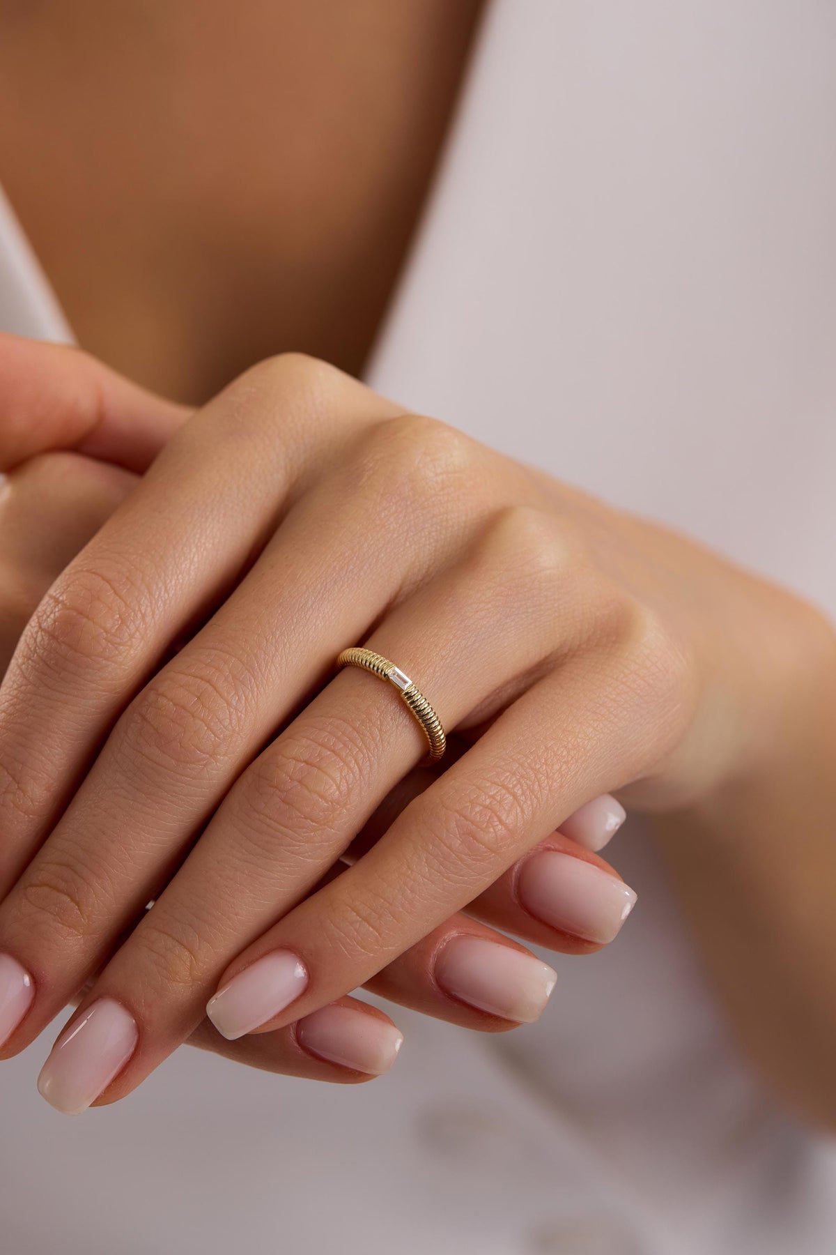 14K Gold East West Baguette Milgrain Band Ring