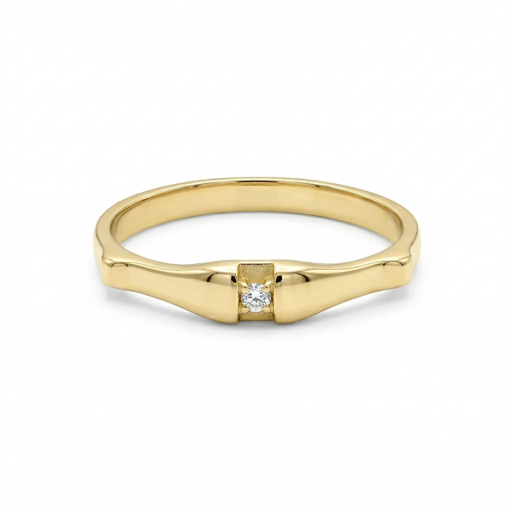 14K Gold Minimal Band Ring Tiny Diamond Ring