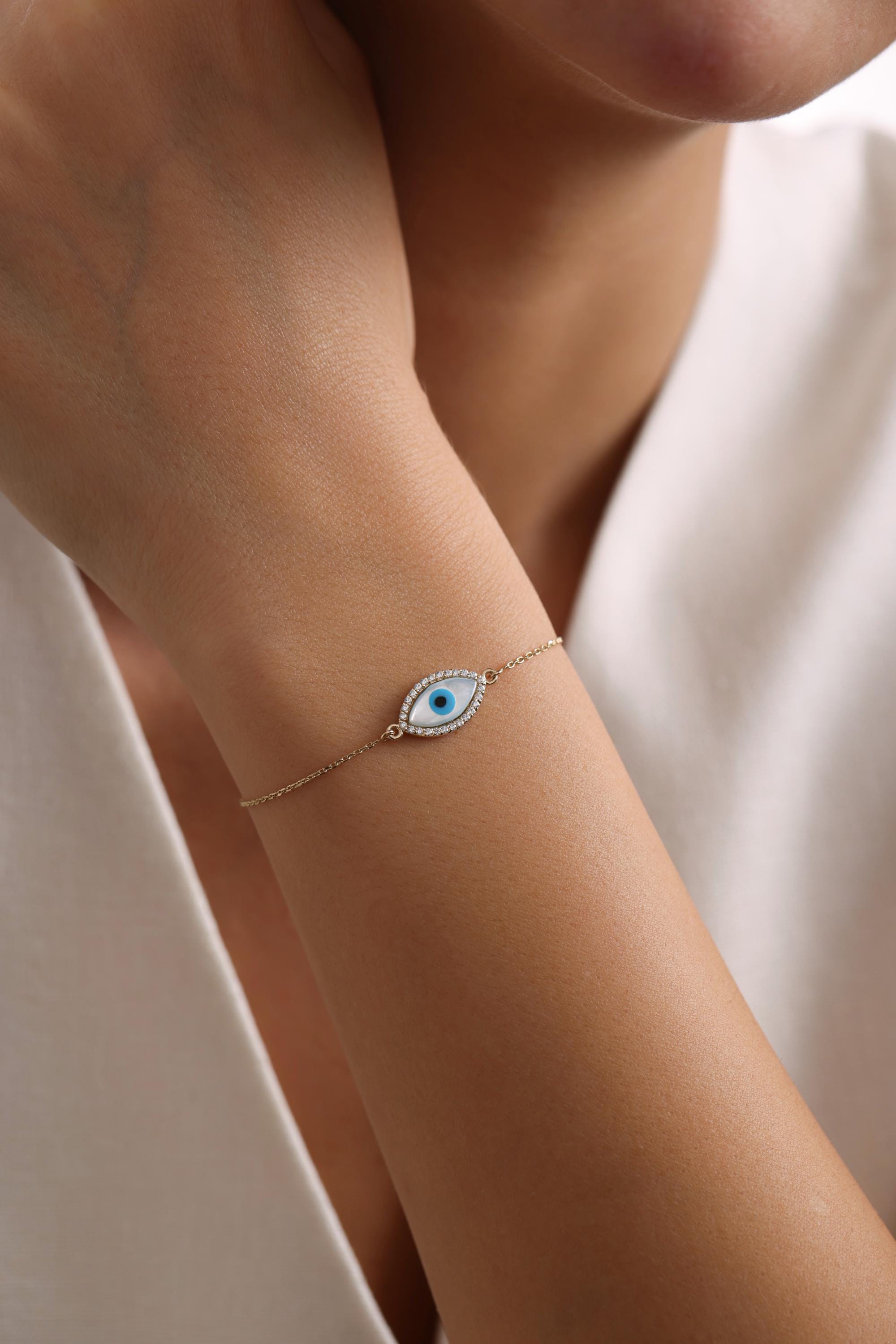 14K Diamond Simulation Evil Eye Bracelet
