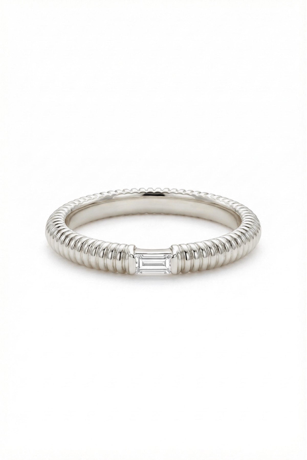 14K Gold East West Baguette Milgrain Band Ring