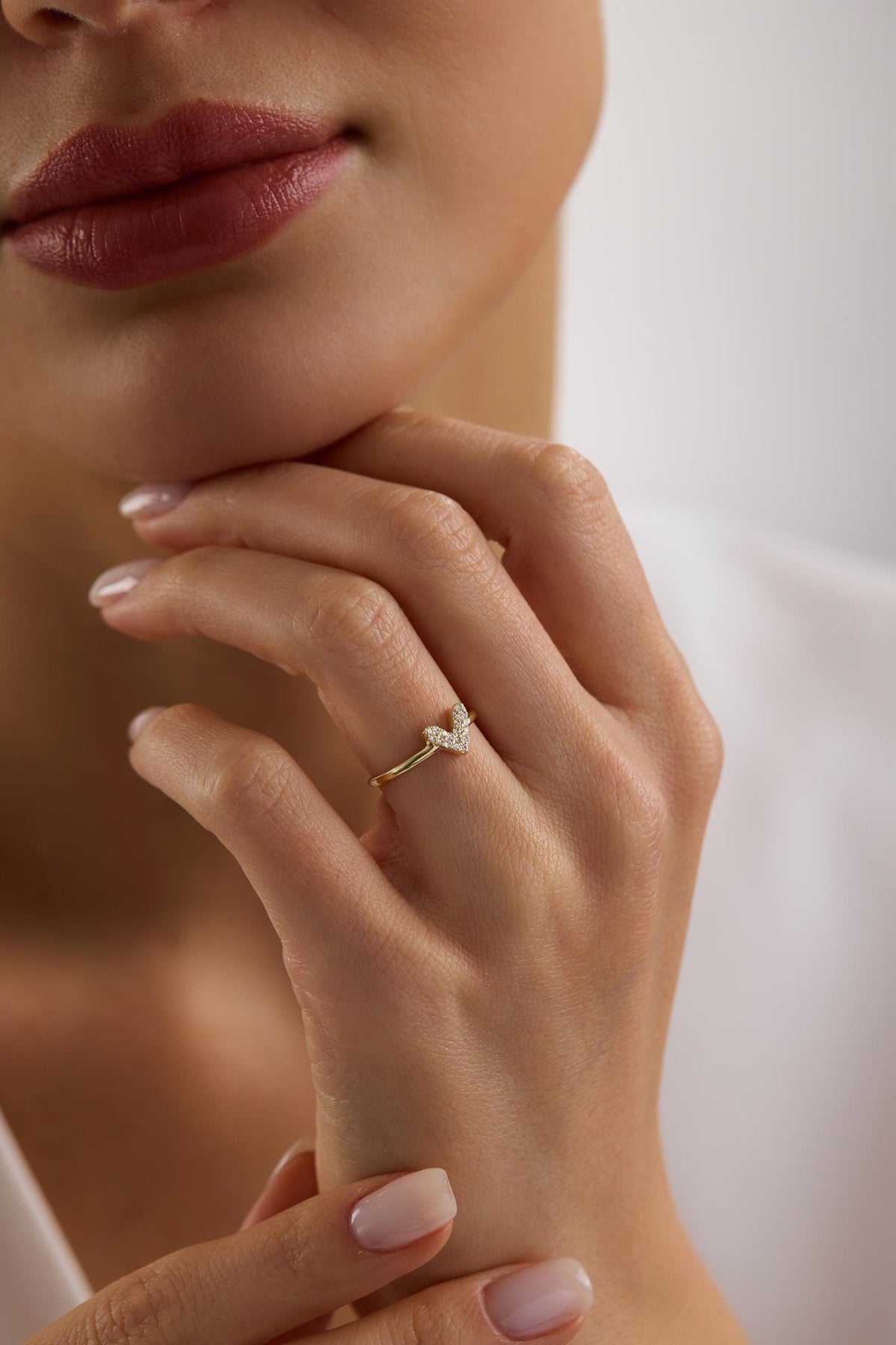 14K Gold Pavé V Chevron Stacking Ring