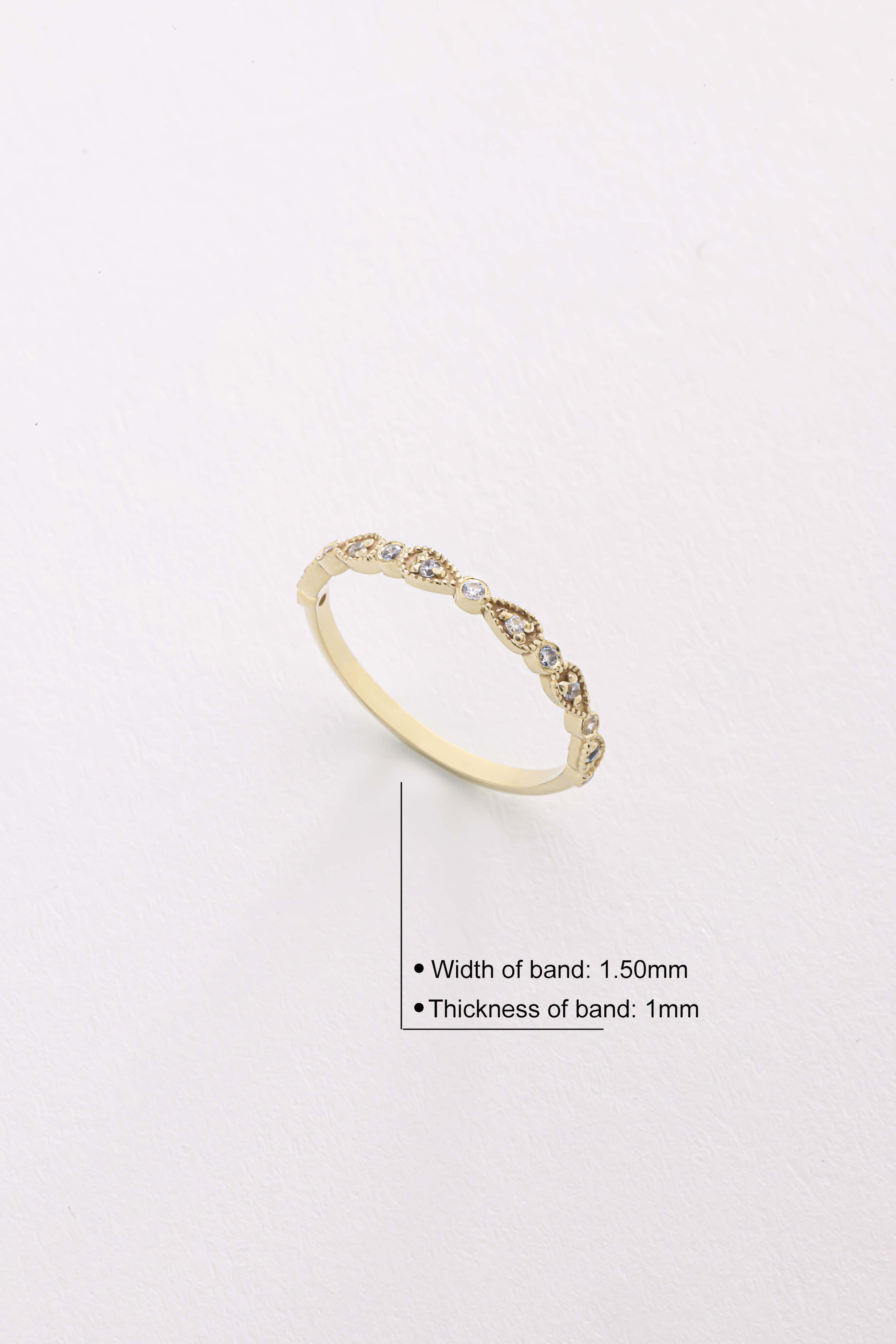 14k Gold Diamond Leaf Band Ring